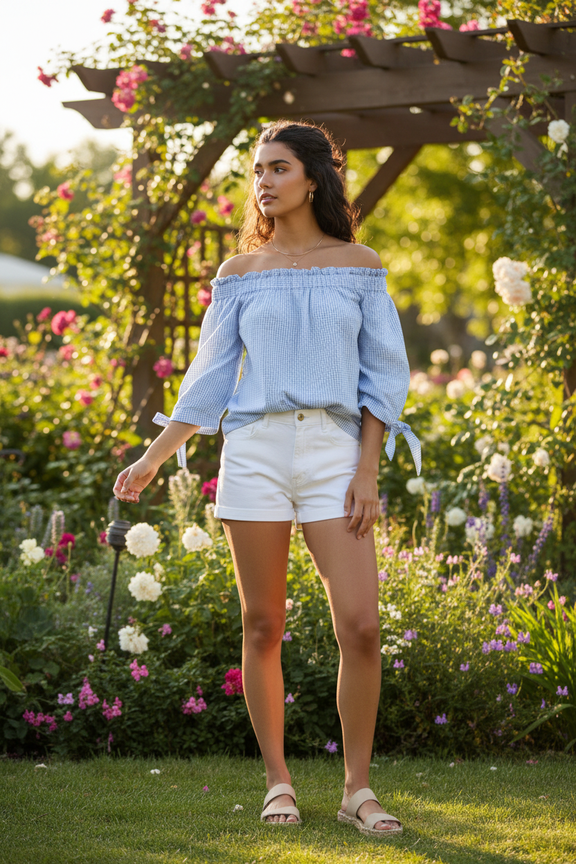 H&M Checked Off-The-Shoulder Blouse - Image 1