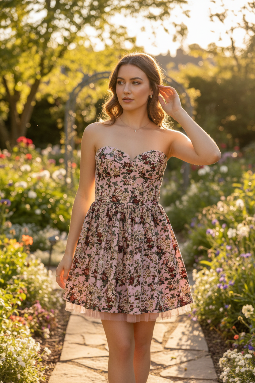 Sans Souci Floral Strapless Corset Mini Dress - Image 1
