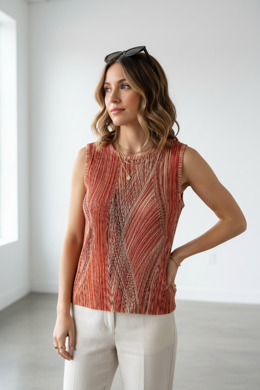 Plissé Micro-Pleated Sleeveless Tank Top - Image 1