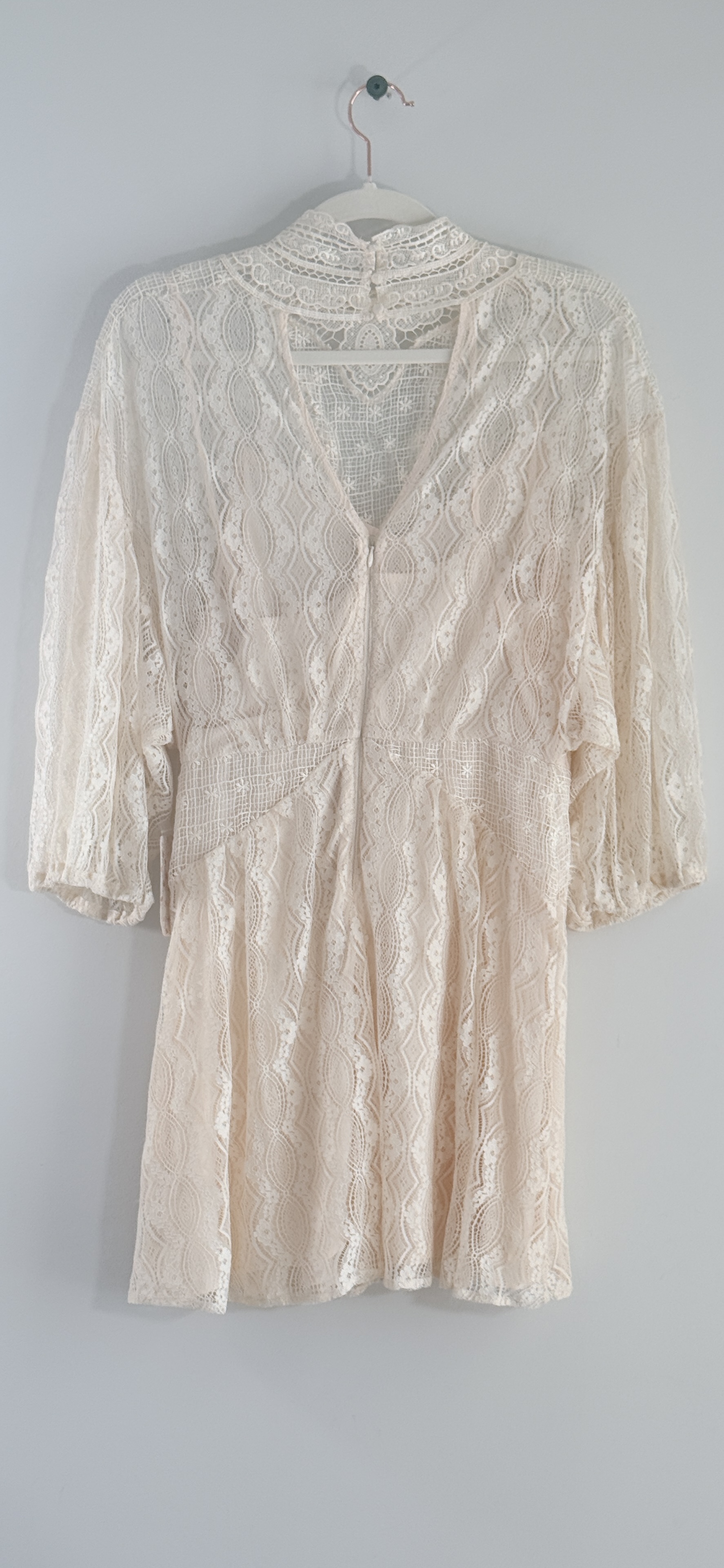 Free People Bittersweet Lace Boho Highneck Ivory Mini Dress thumbnail 3
