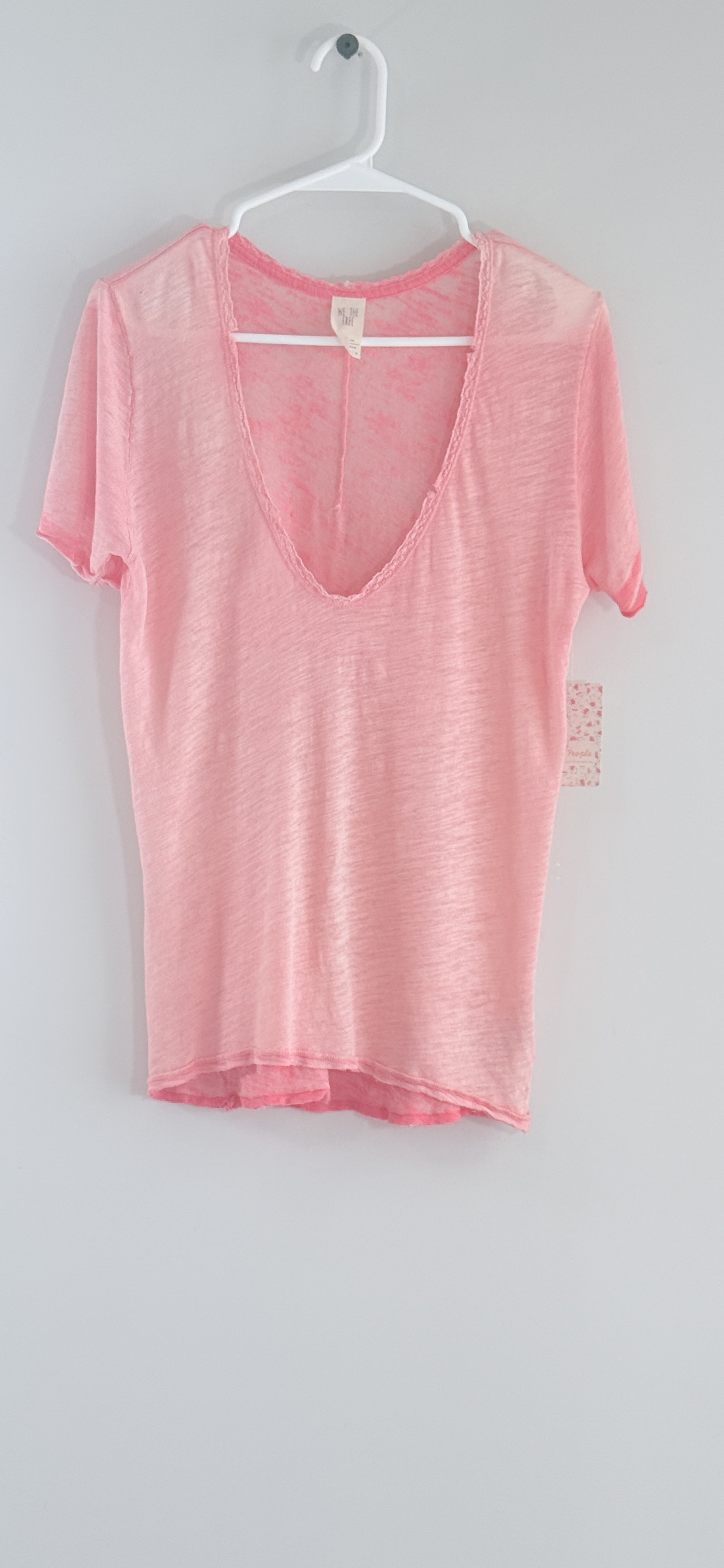 We the Free by Free People "Saturday" Lace Trim Linen Blend Tee thumbnail 3
