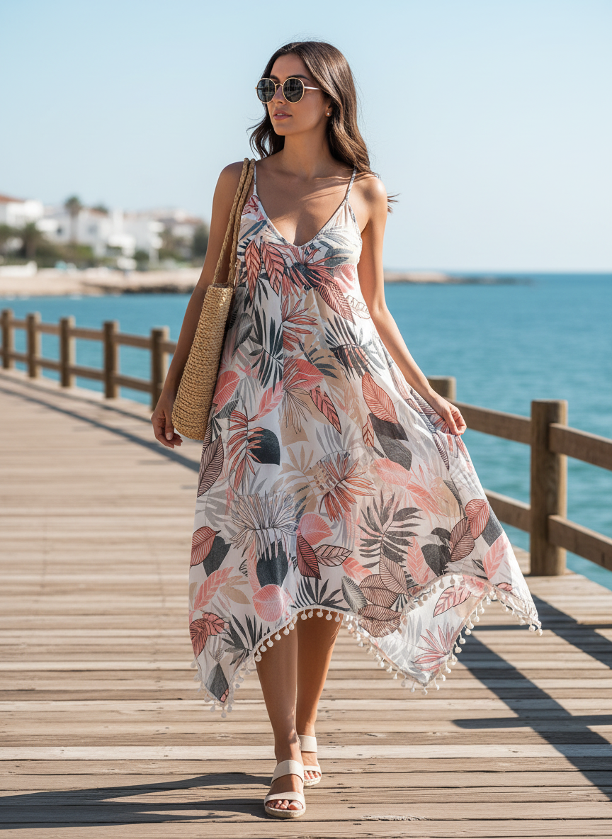 Japna Tropical Print Handkerchief Hem Dress thumbnail 2