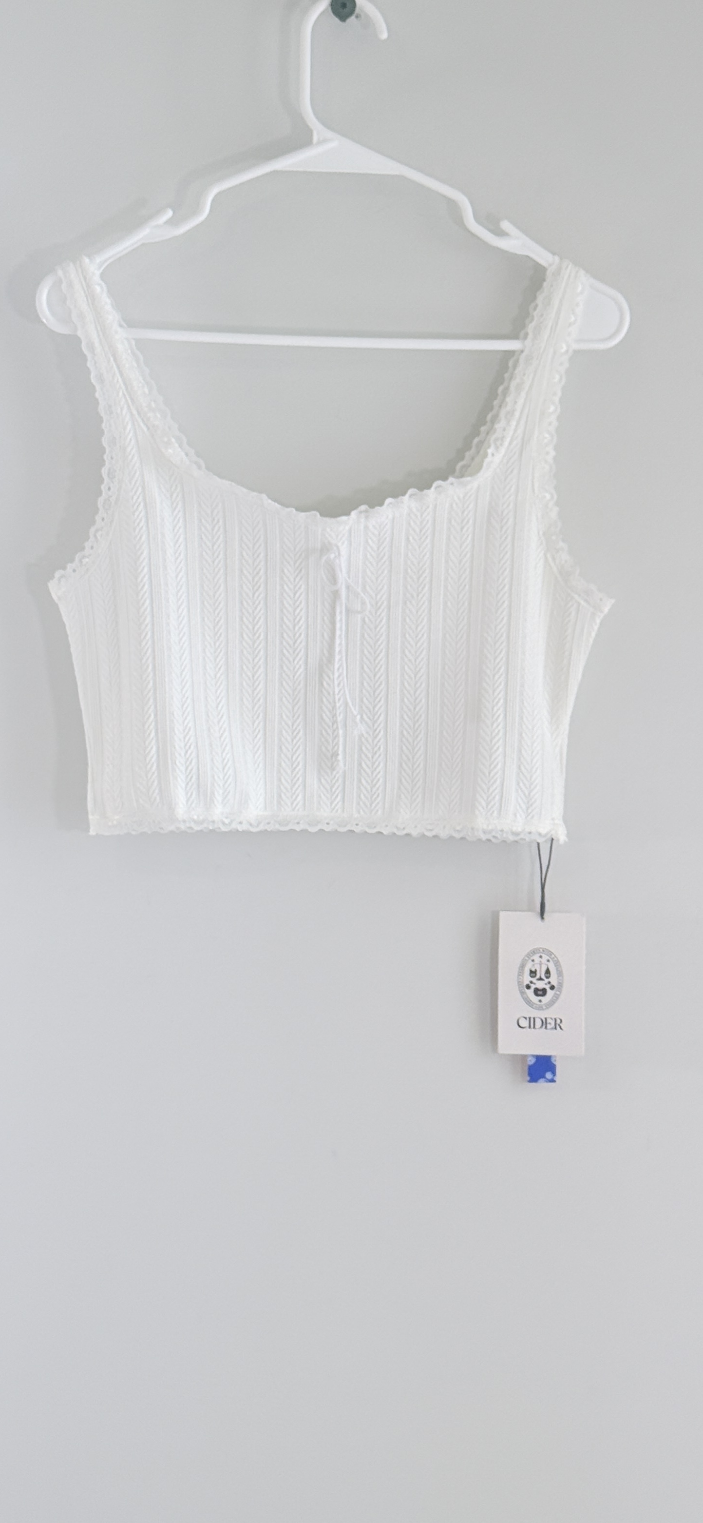 Cider White Pointelle Knit Crop Tank Top thumbnail 2