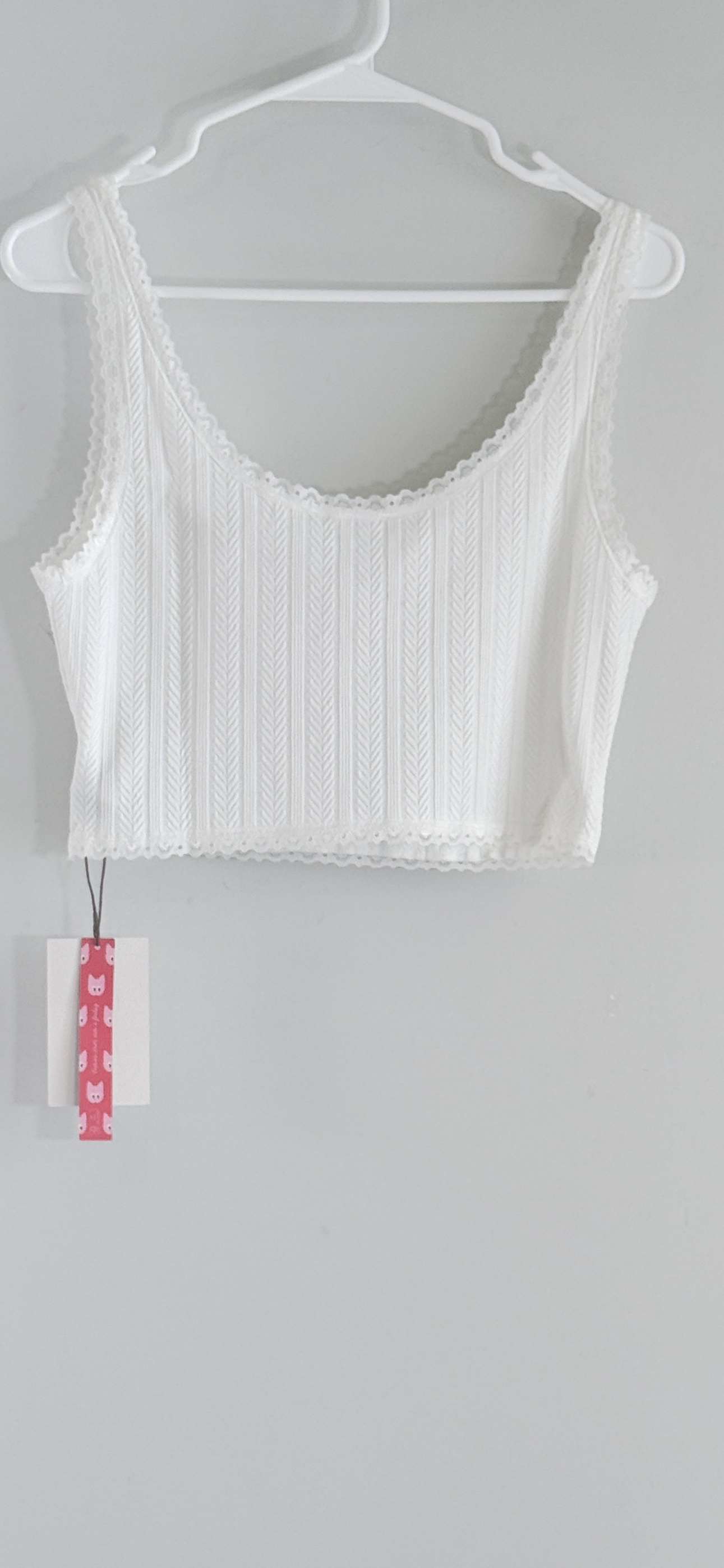 Cider White Pointelle Knit Crop Tank Top thumbnail 3