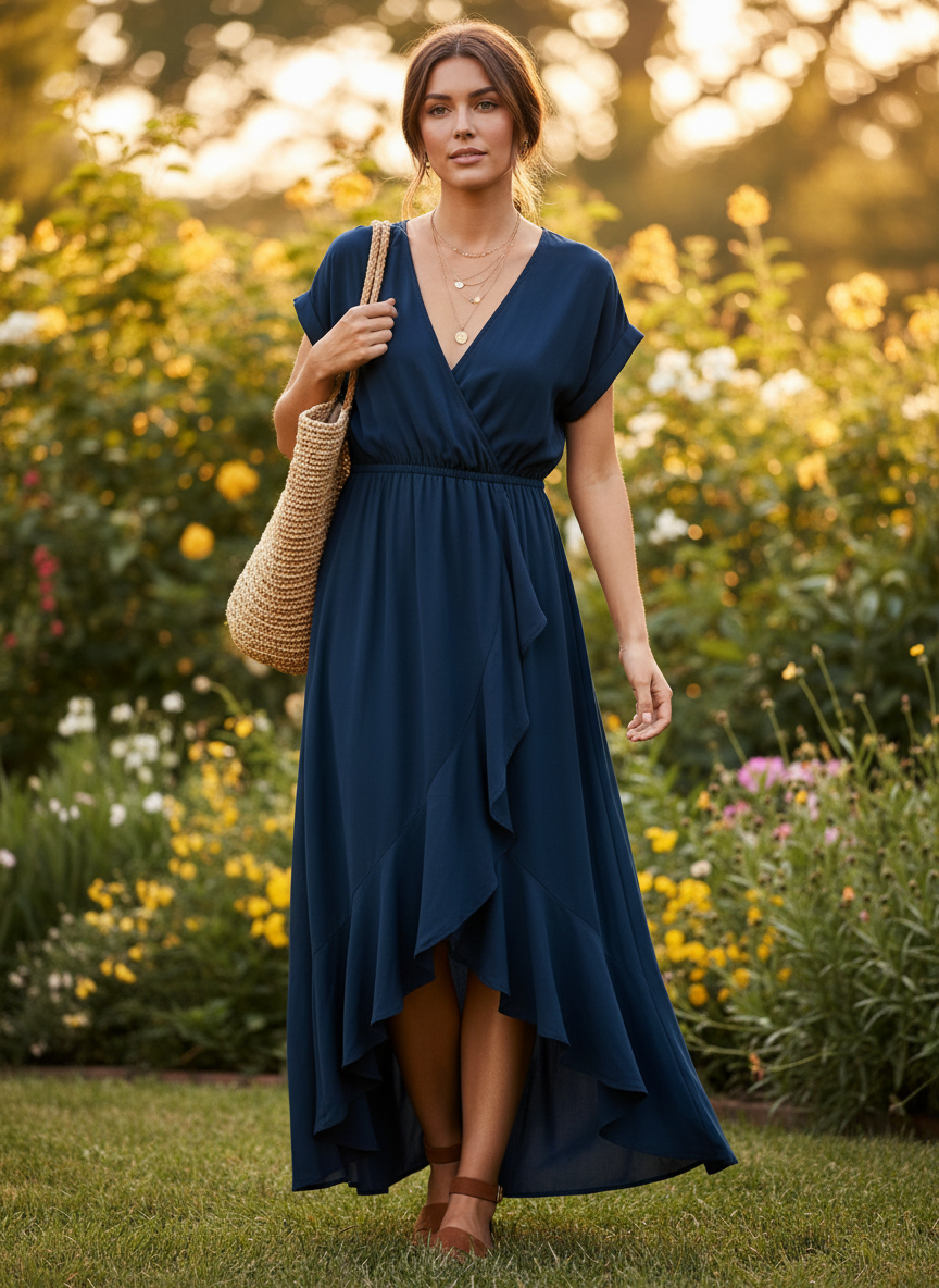 West K Navy Blue Georgia Faux-Wrap Maxi Dress - Image 1