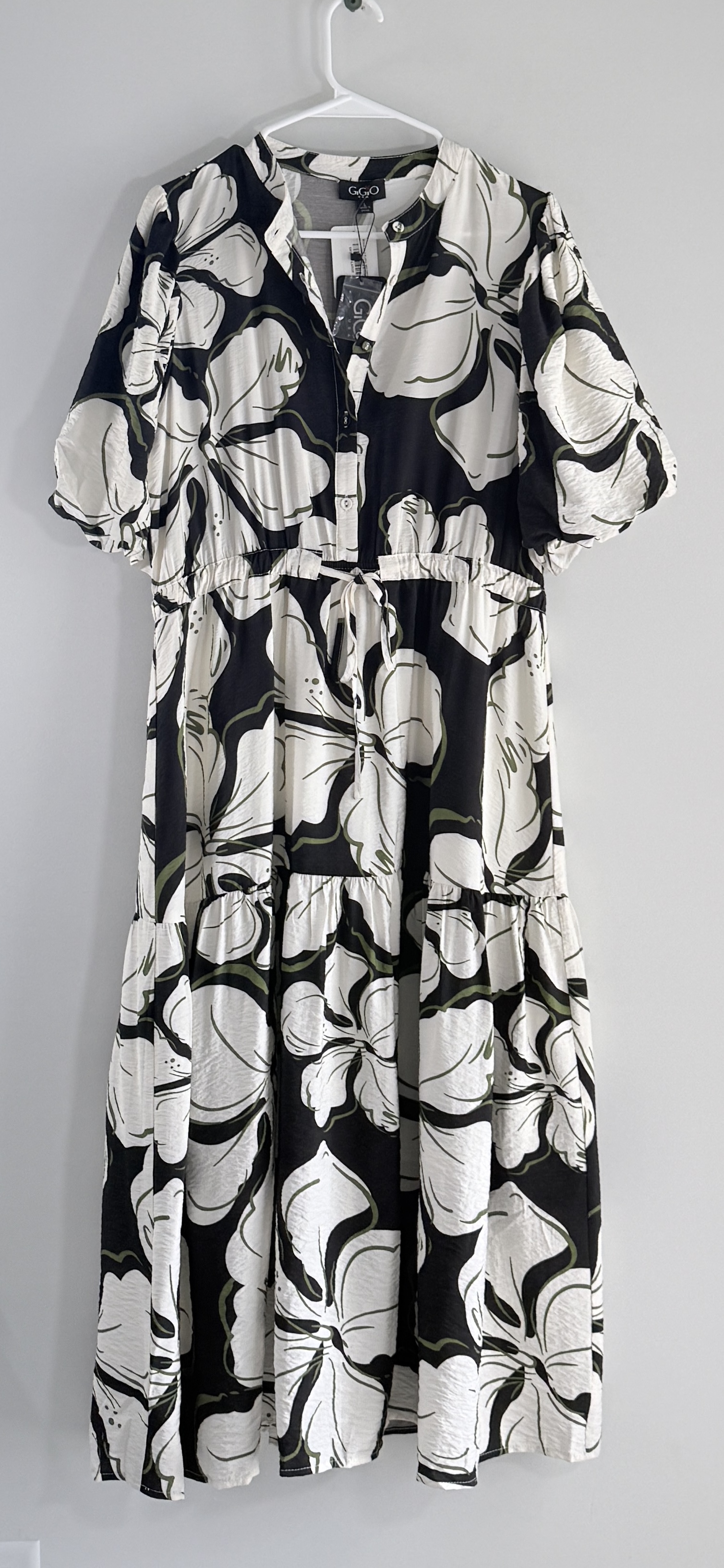 GiGiO Bubble Sleeve Midi Dress with Waist Tie thumbnail 2