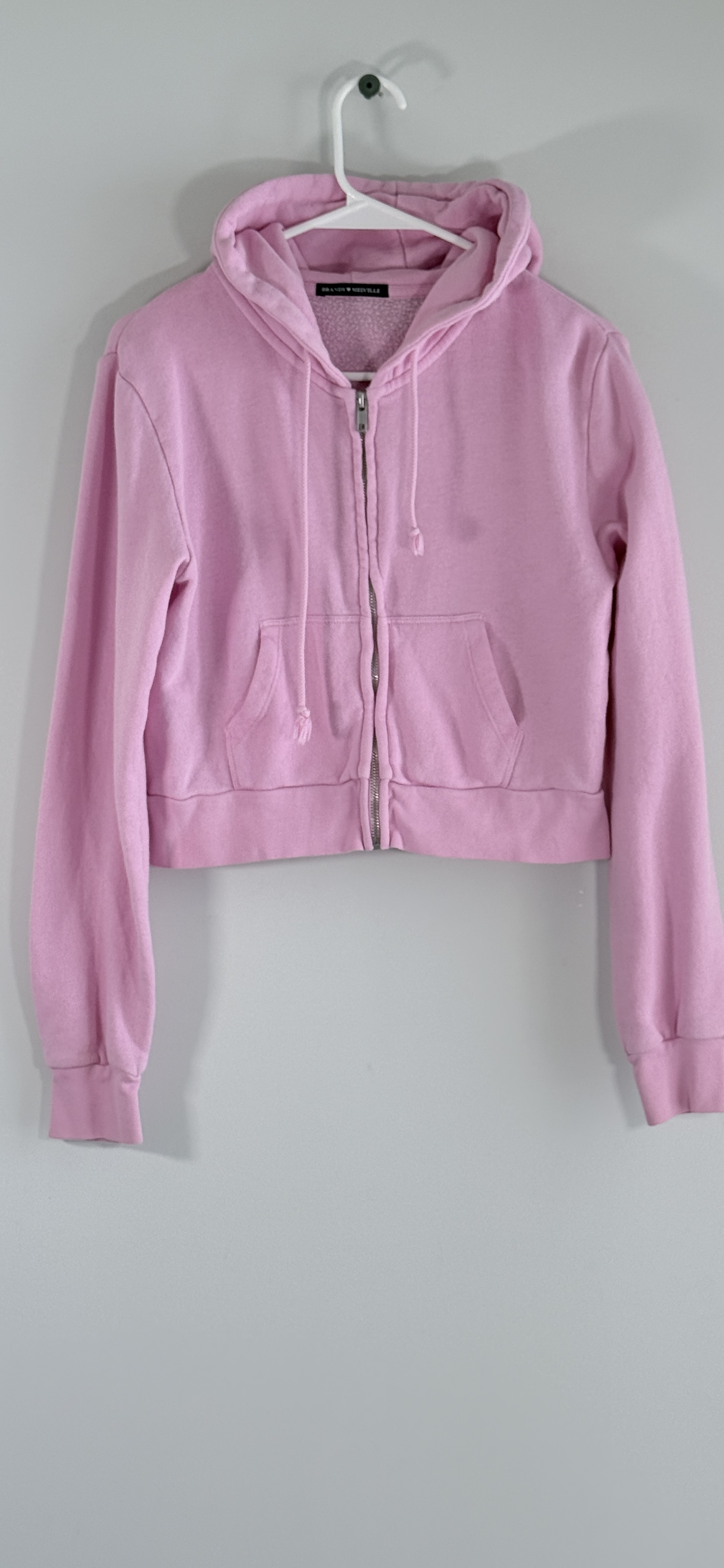 Brandy Melville Pink Crystal Cropped Zip-Up Hoodie thumbnail 2