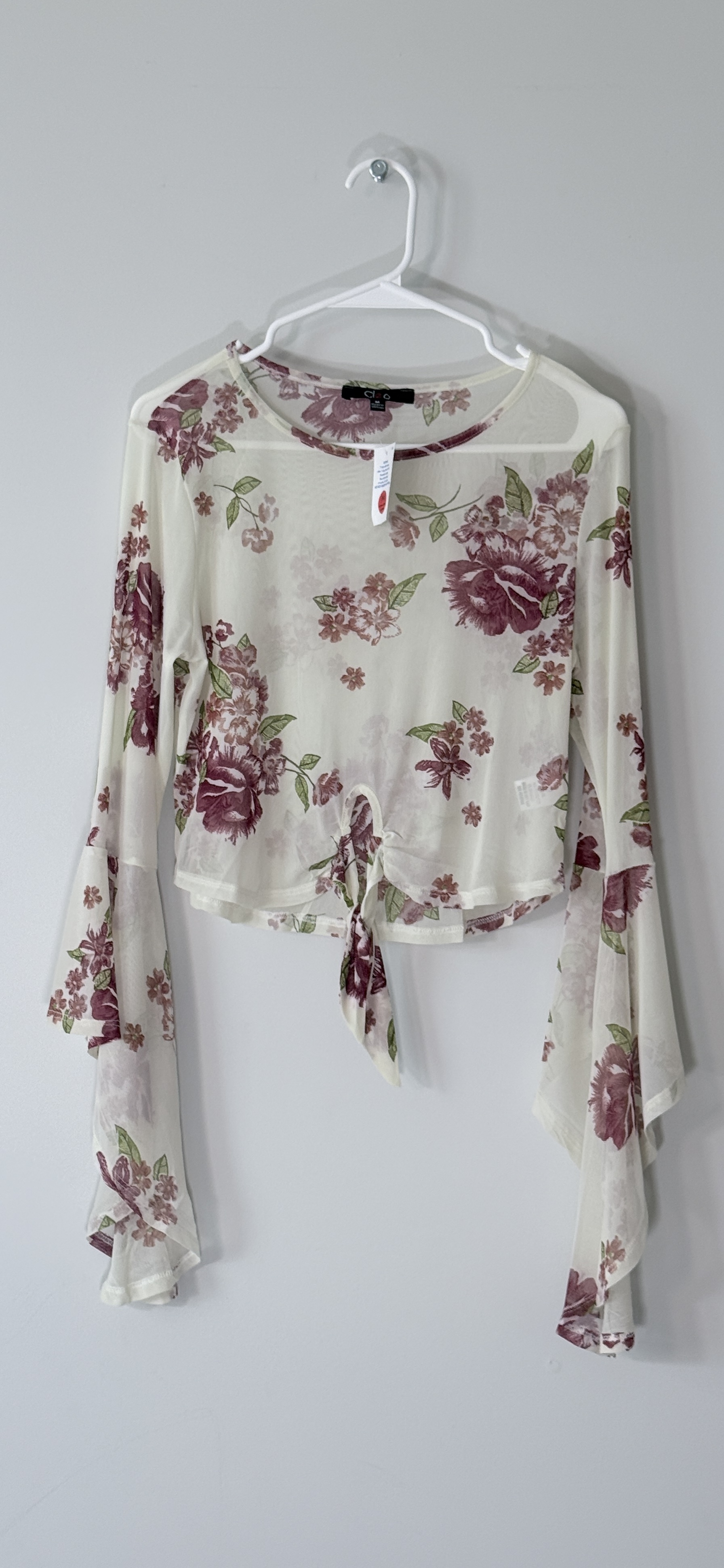 Cleo Sheer Floral Tie-Front Bell Sleeve Blouse thumbnail 2
