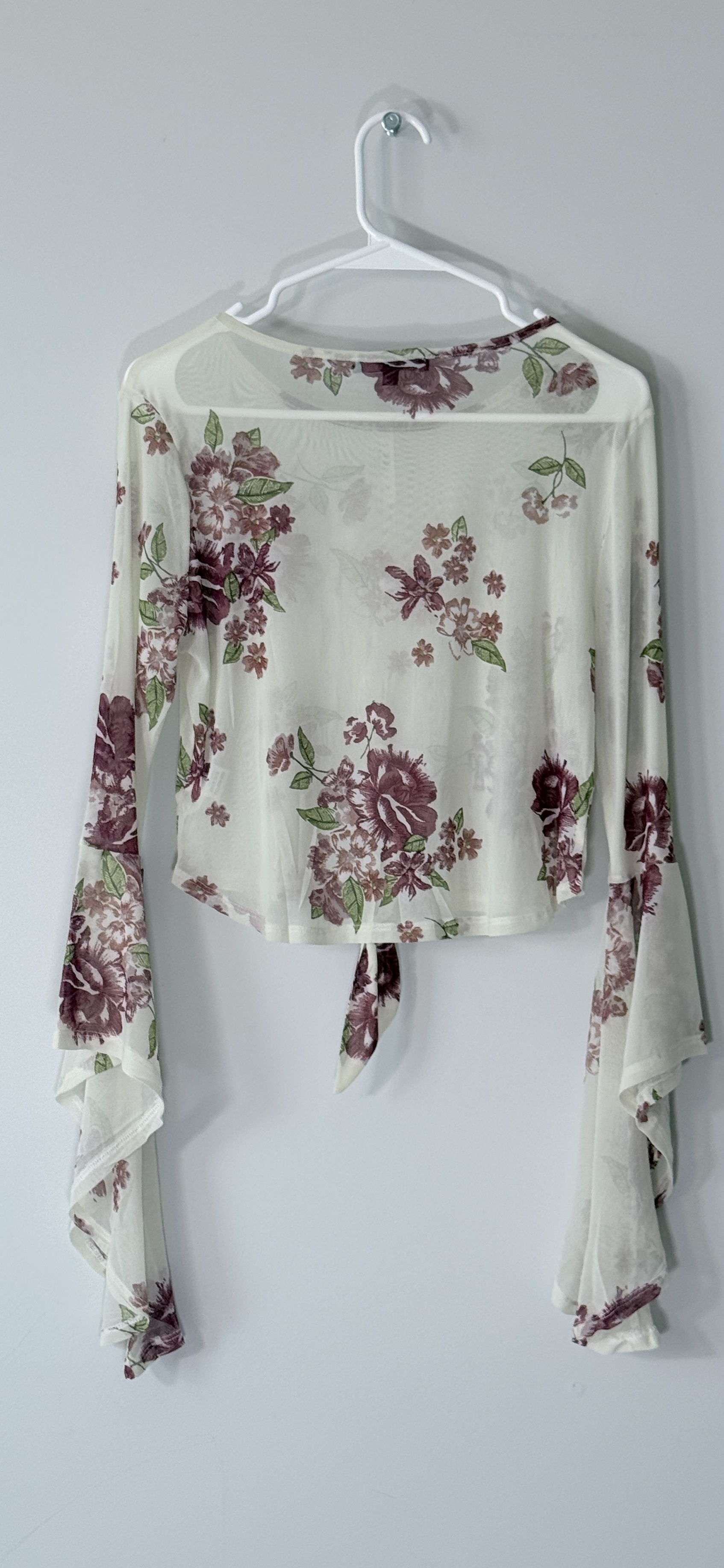 Cleo Sheer Floral Tie-Front Bell Sleeve Blouse thumbnail 3