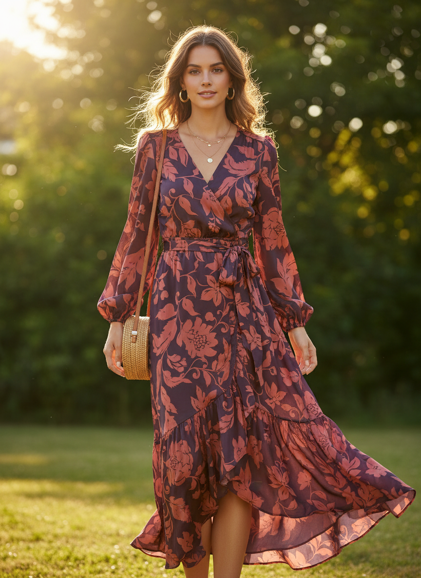 Easel Floral Printed Mirabelle Satin Maxi Dress - Image 1