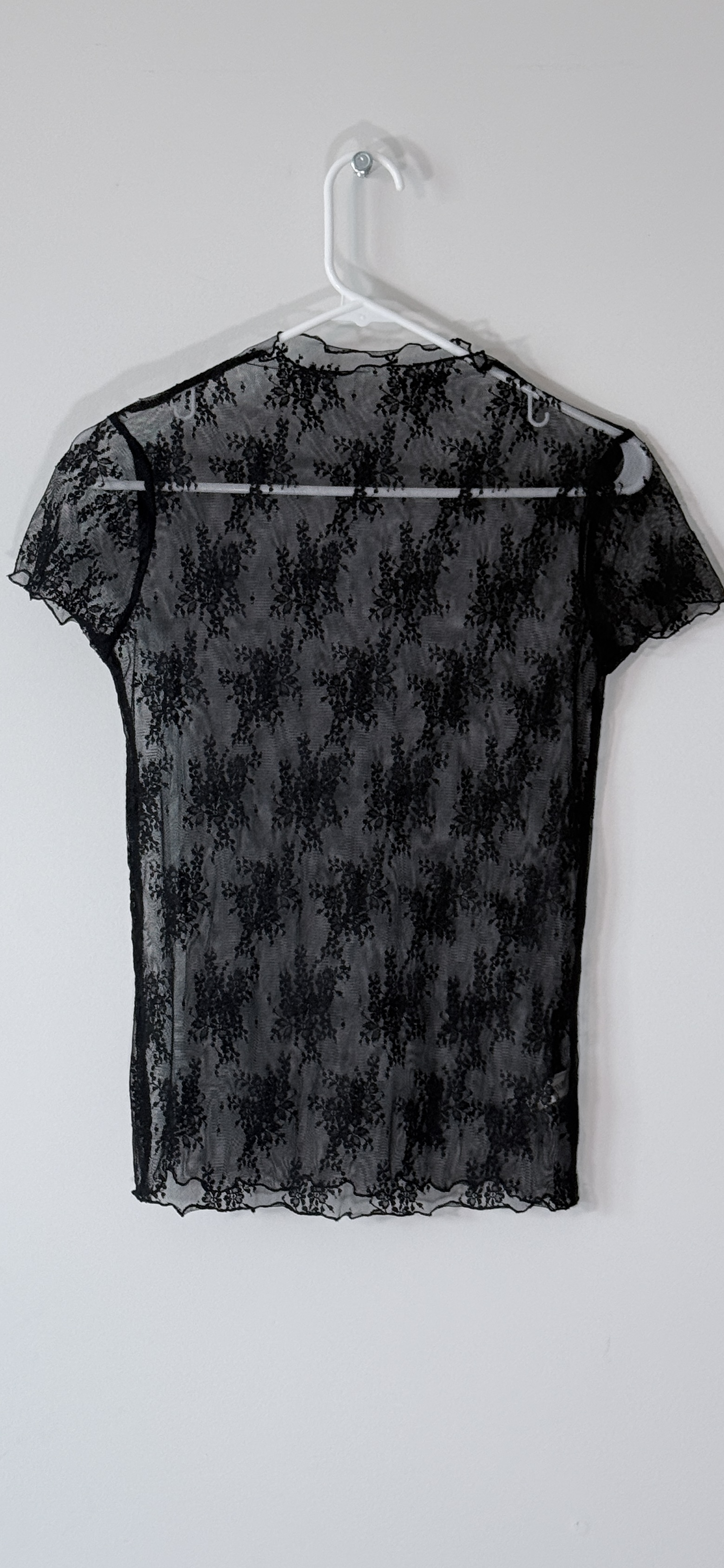 Zenana Sheer Floral Lace Mock Neck Top in Black thumbnail 2