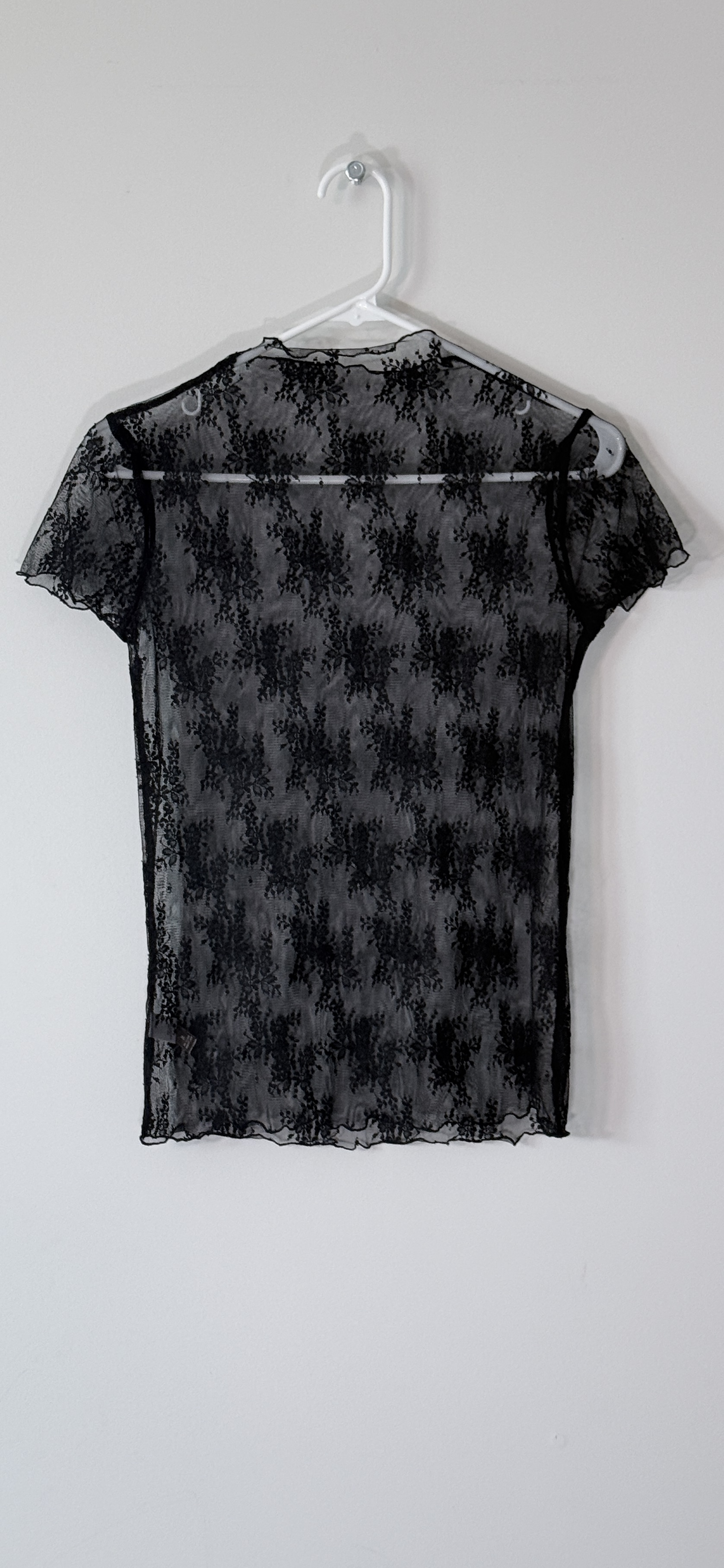 Zenana Sheer Floral Lace Mock Neck Top in Black thumbnail 3