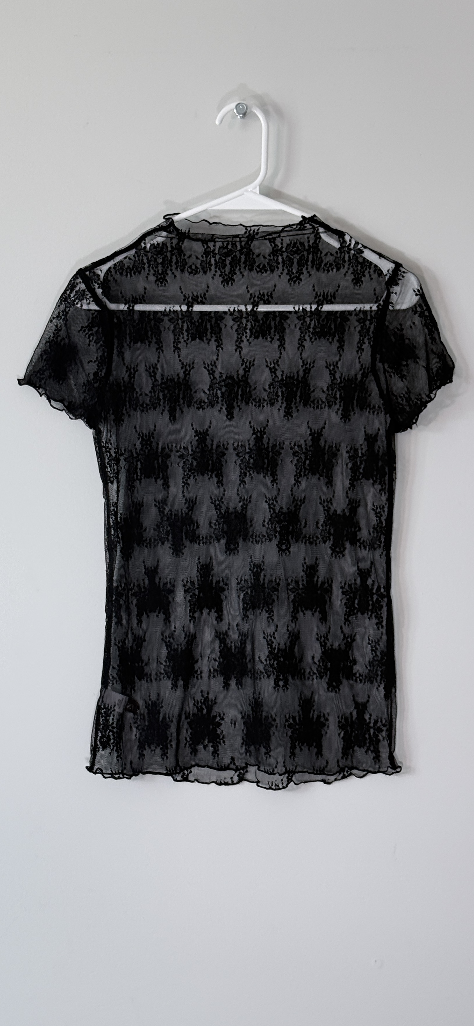 Zenana Sheer Floral Lace Mock Neck Top in Black thumbnail 2