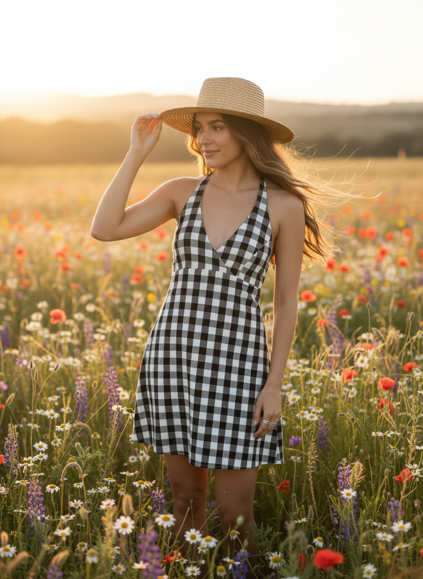 Promesa Dress Black Checkered Halter Mini Dress thumbnail 2