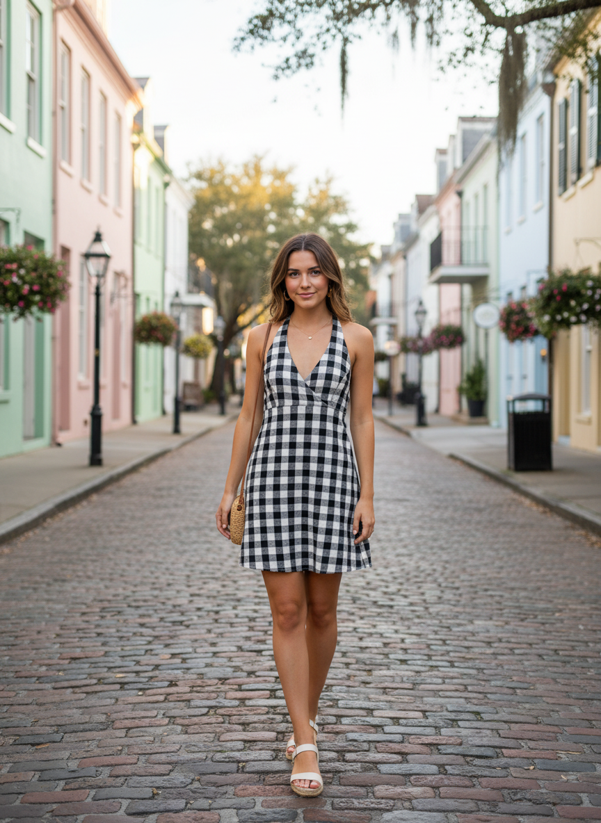 Promesa Dress Black Checkered Halter Mini Dress - Image 1