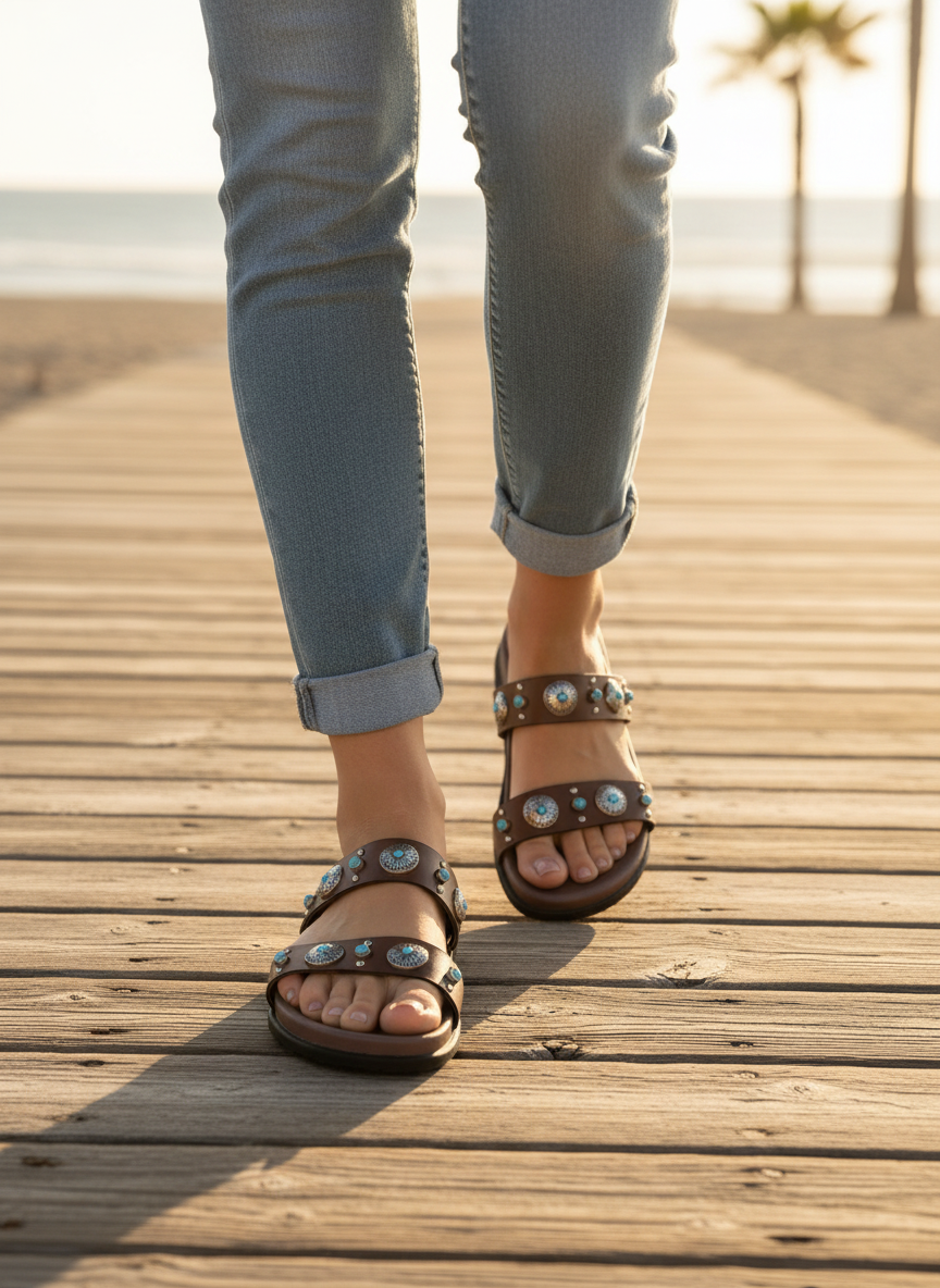 NR by Not Rated Briallen Western Studded Turquoise Sandal - Image 1