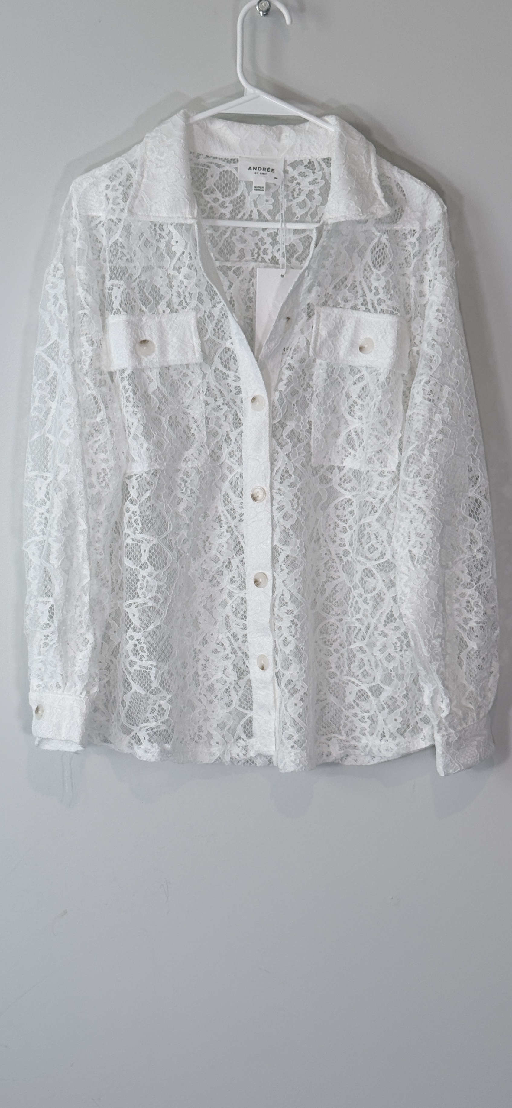 Andrée by Unit "Stick Together" White Lace Button-Up Shirt thumbnail 2