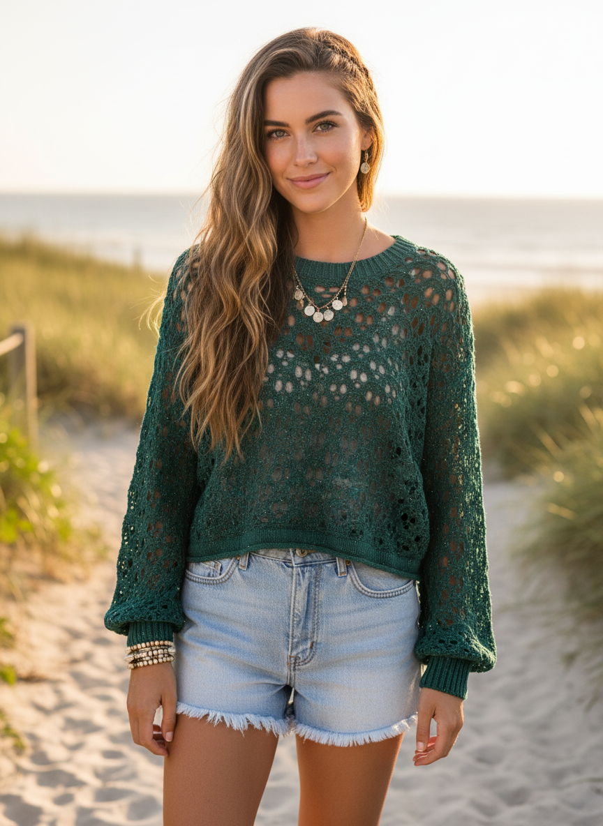 Zenana Hayley Pullover Open Knit Sweater Top - Image 1