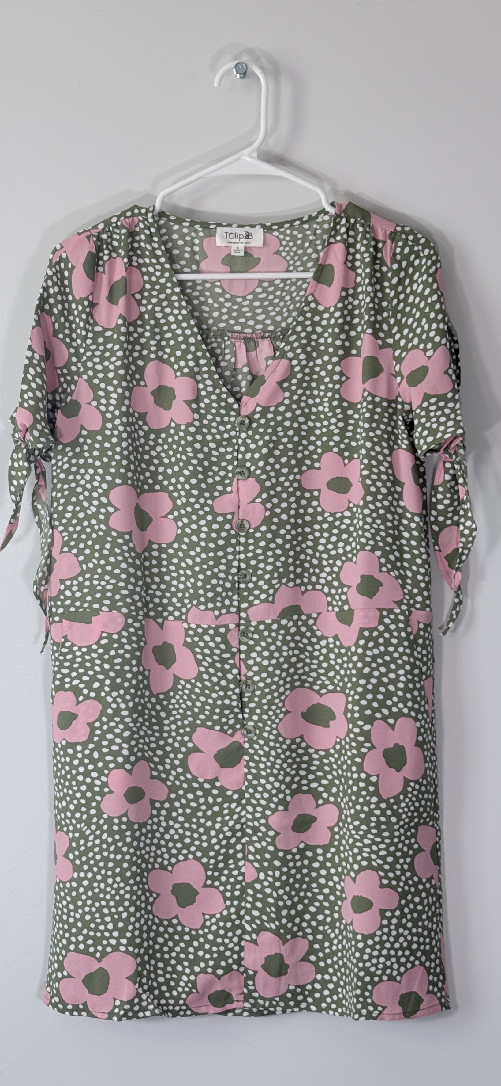 Tulip B Floral and Polka Dot Button-Front Dress. thumbnail 3