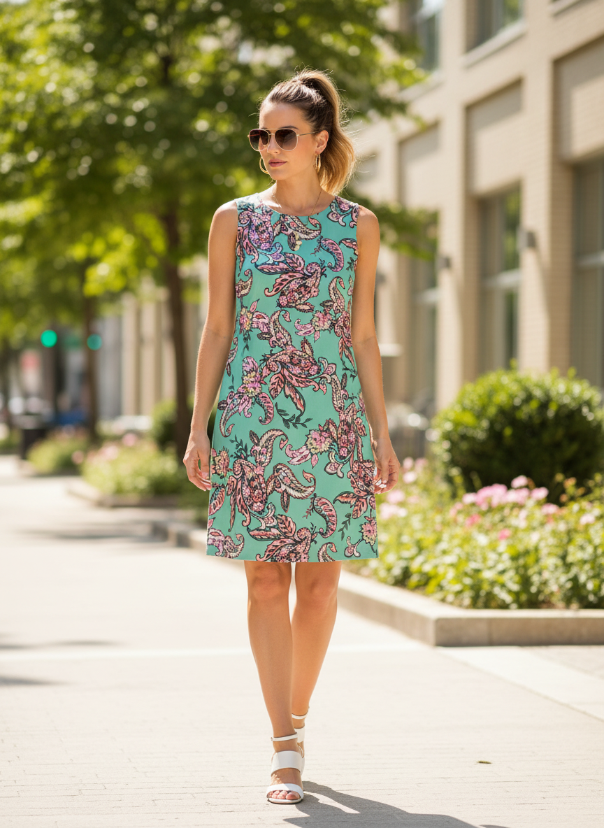 Roz & Ali Green Paisley Sleeveless Shift Dress - Image 1