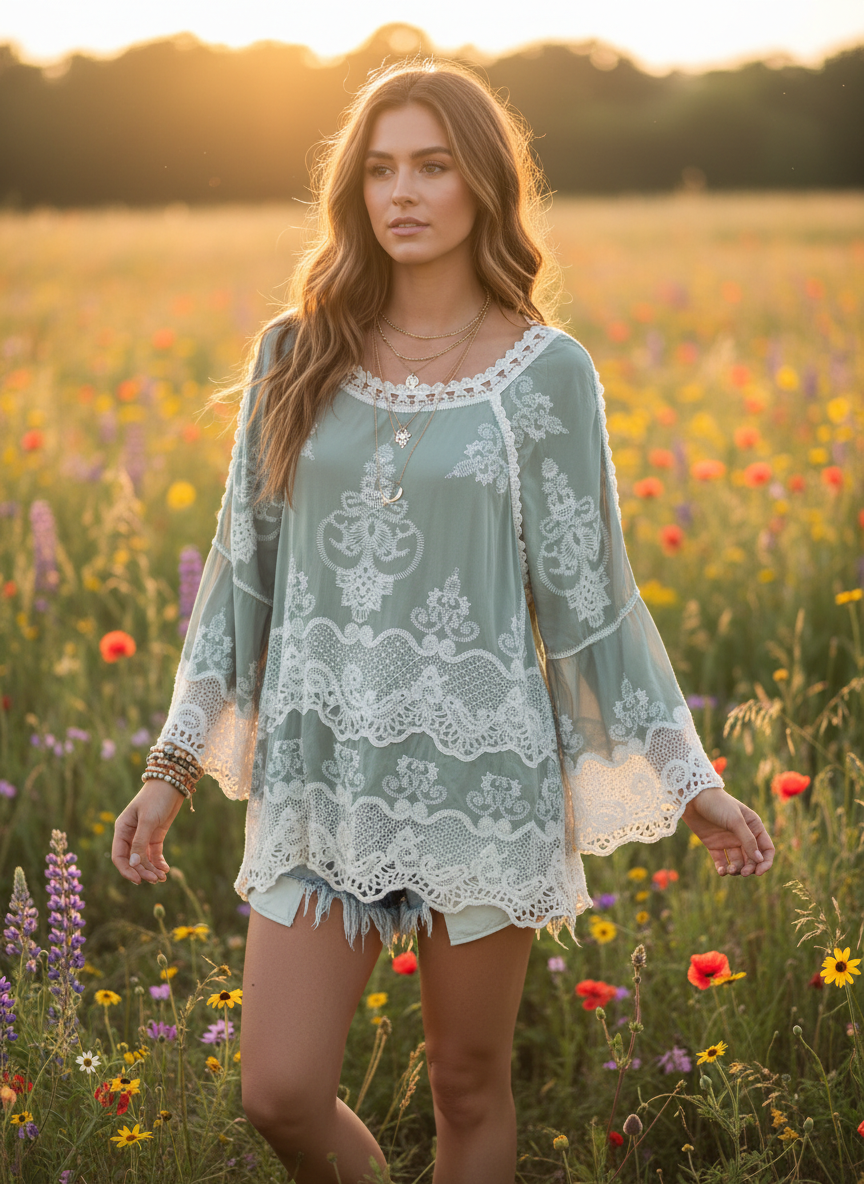 Democracy Embroidered Whimsy Peasant Top - Image 1