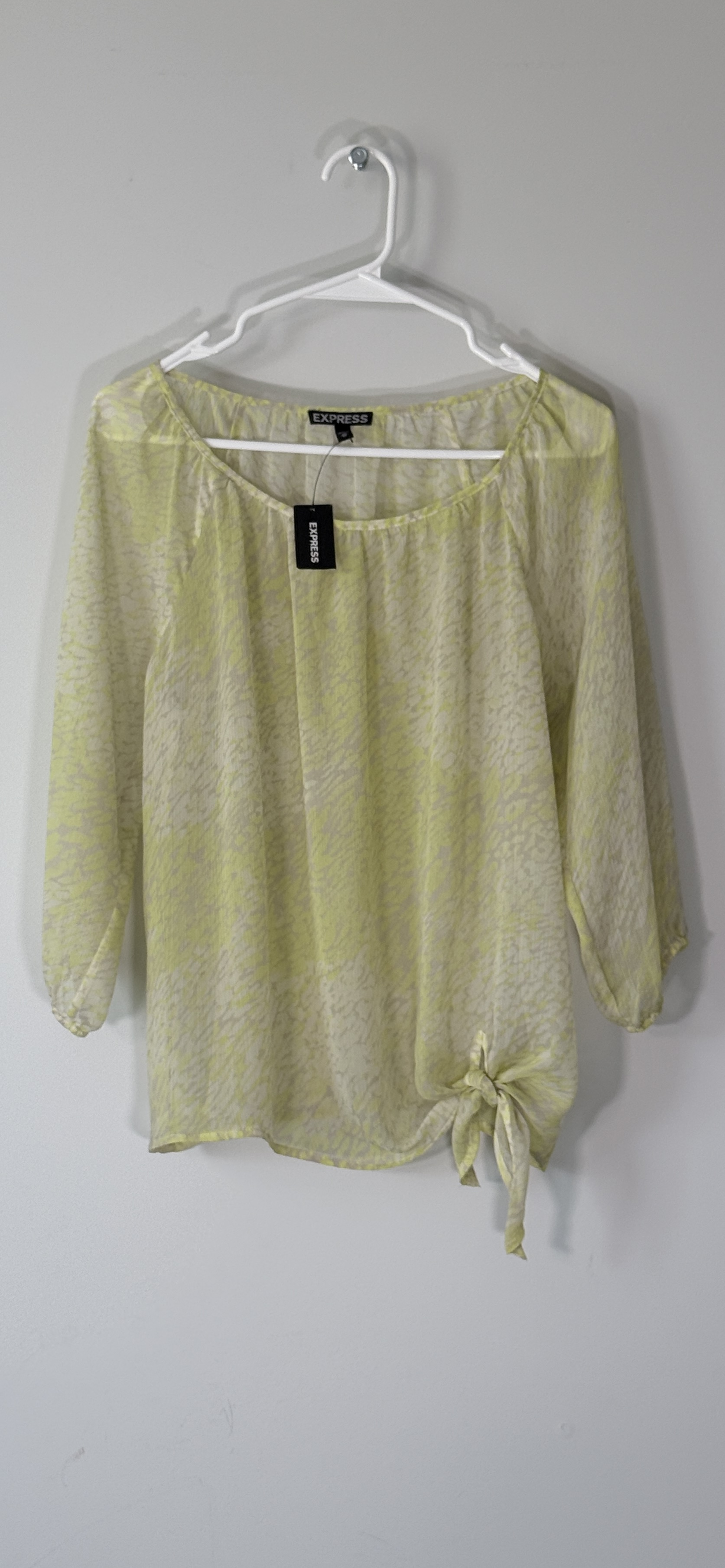 Express Yellow and White Animal Print Side Tie Blouse thumbnail 2