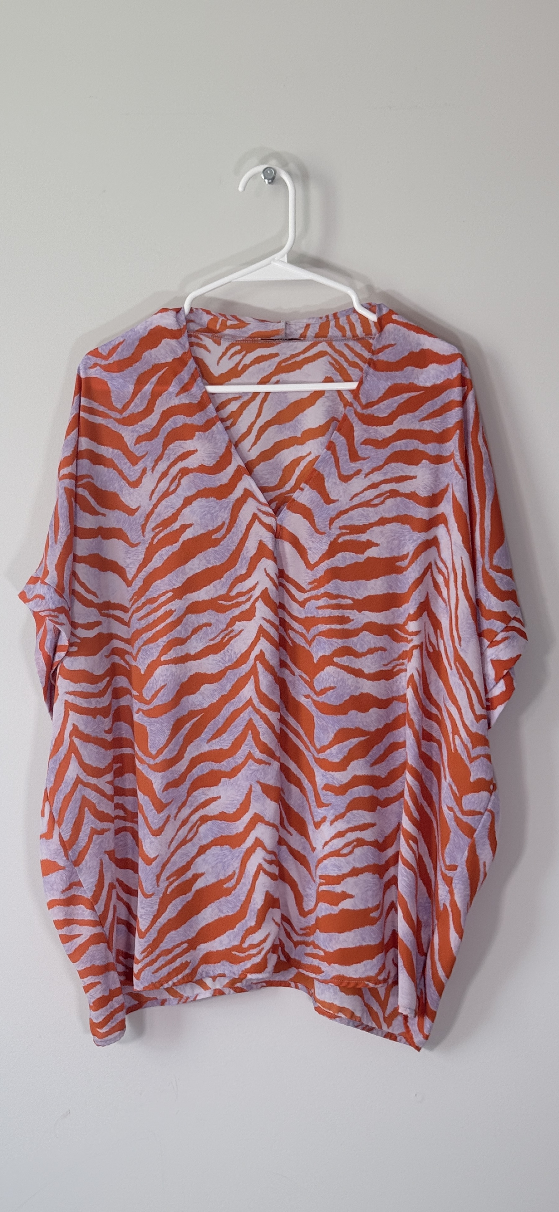Jodifl Orange & Lavender Zebra-Print V-Neck Blouse thumbnail 2