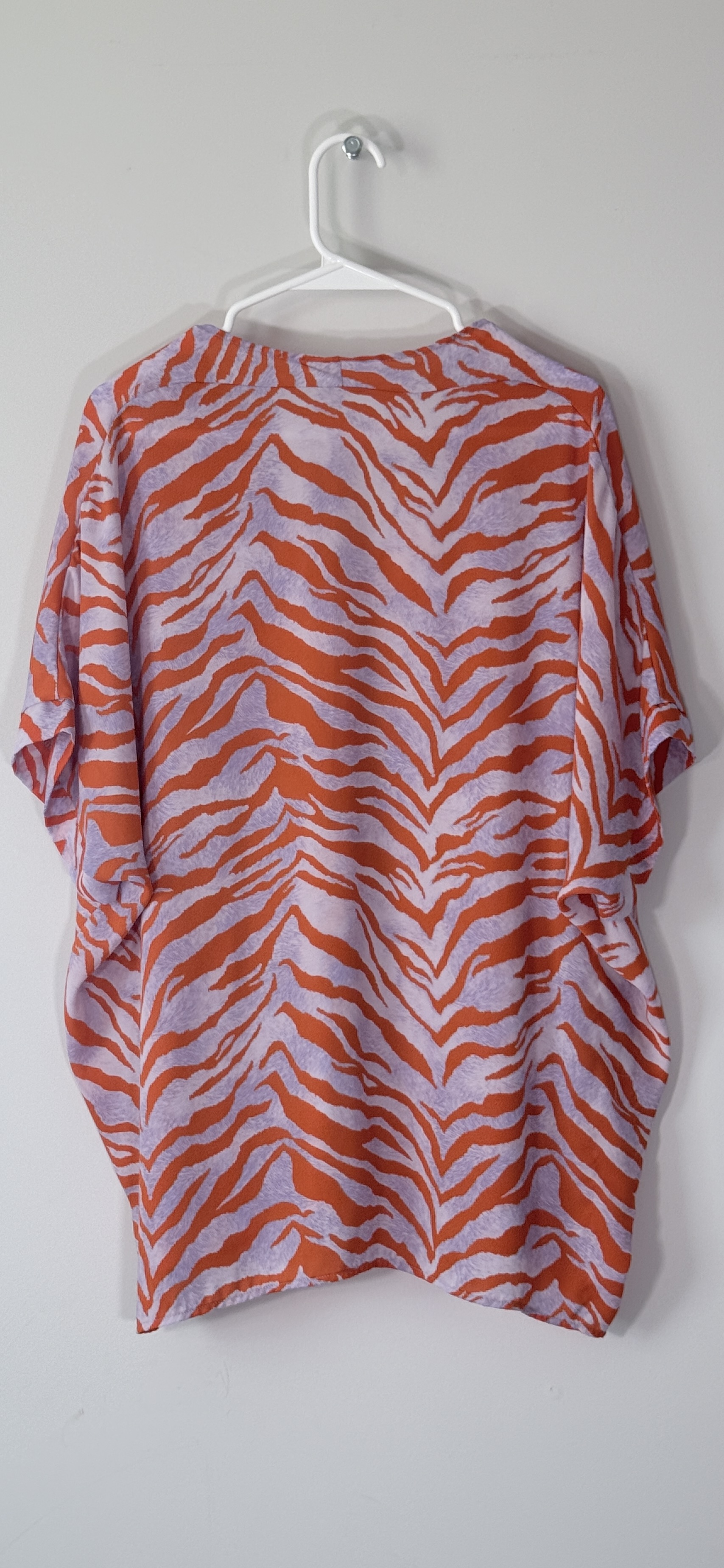 Jodifl Orange & Lavender Zebra-Print V-Neck Blouse thumbnail 3