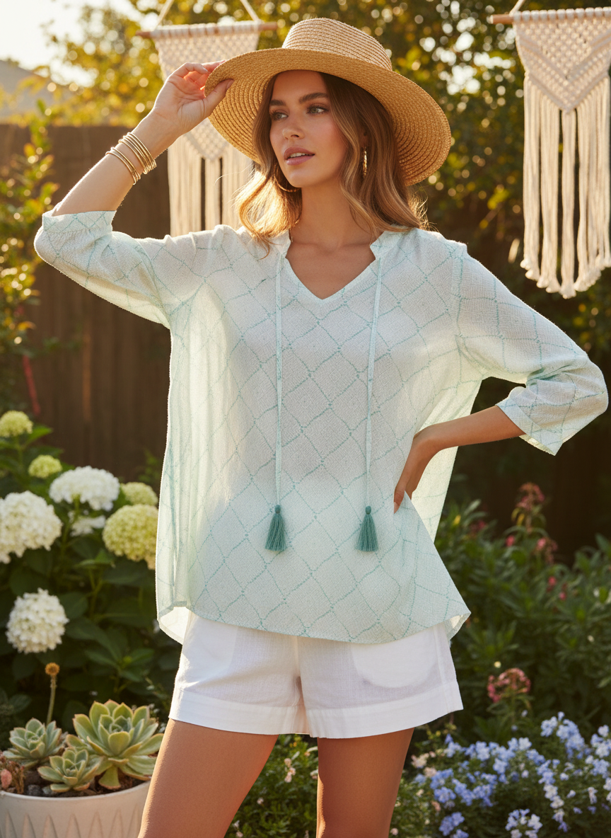 Oliphant 100% Cotton Voile Tassel Top - Image 1