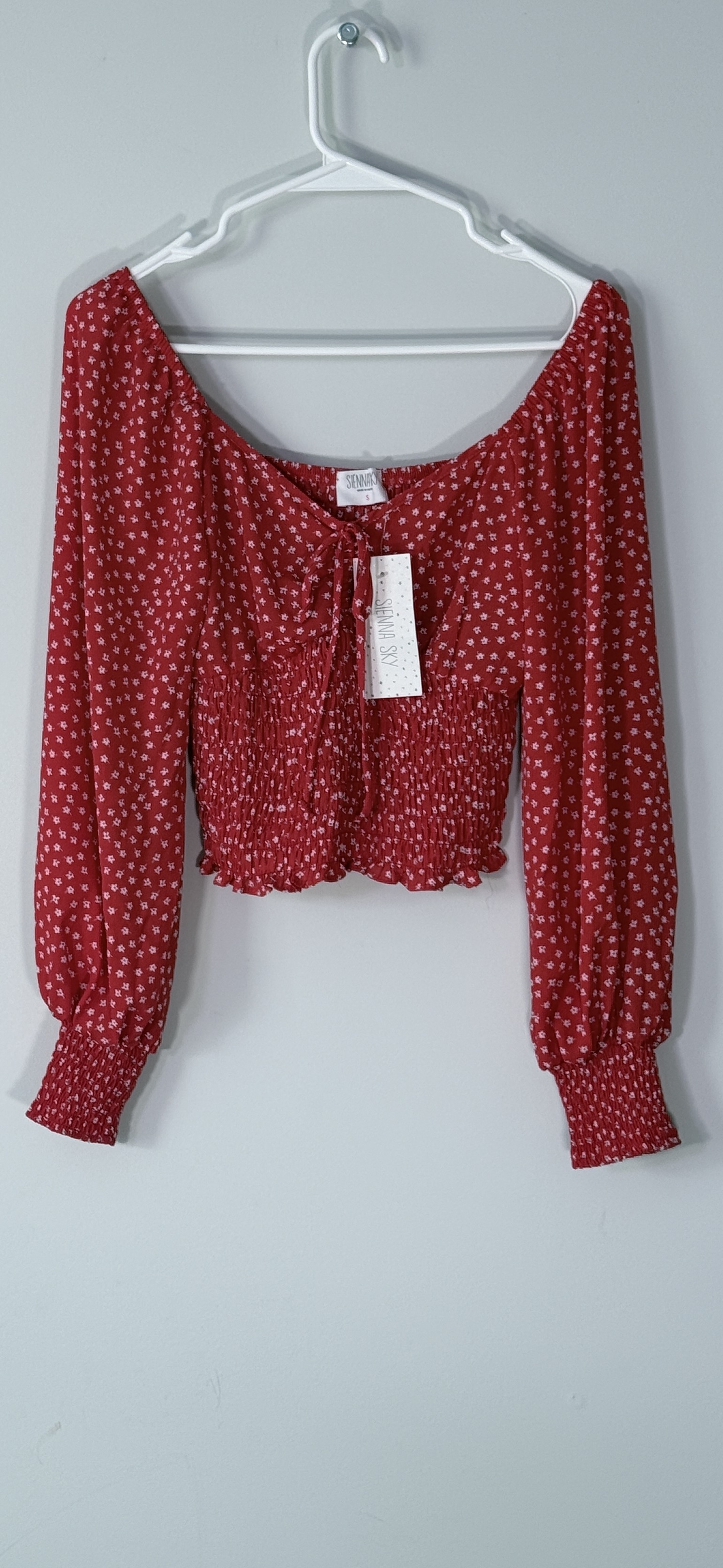Sienna Sky Red Ditsy Floral Smocked Crop Top thumbnail 2