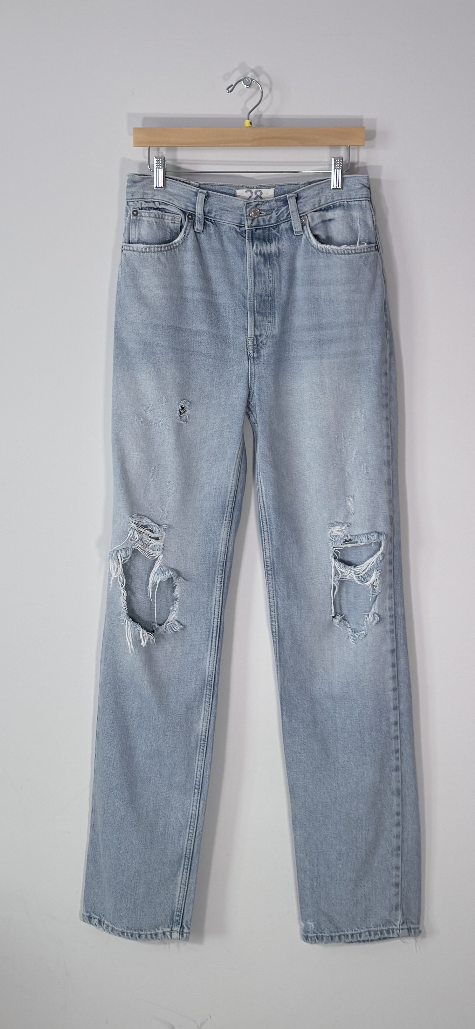 Free People We The Free "Maggie" Mid-Rise Straight Leg Ripped Knee Jeans thumbnail 2