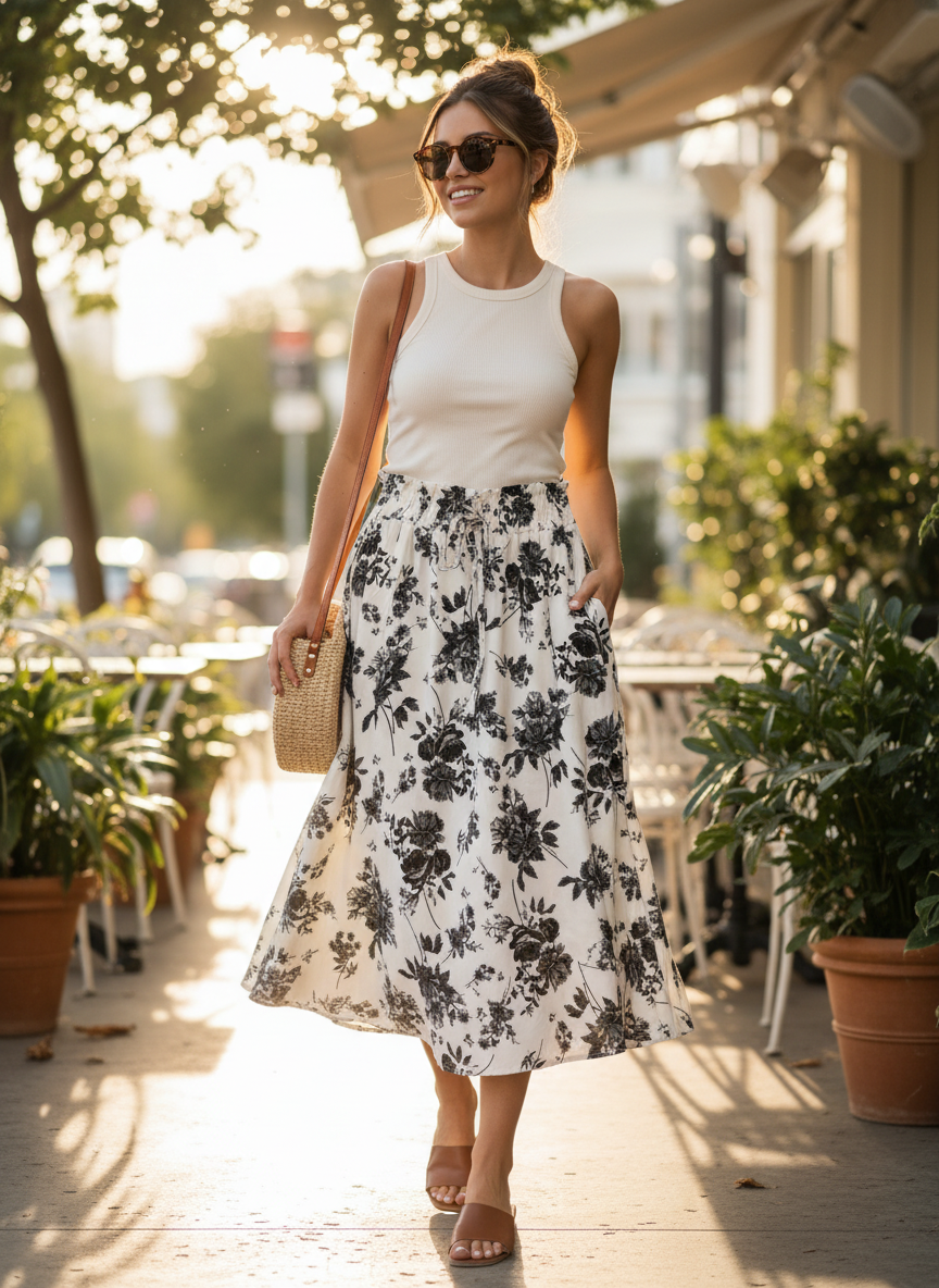 Yincro Women's Flowy Midi Skirt with Pockets - Image 1