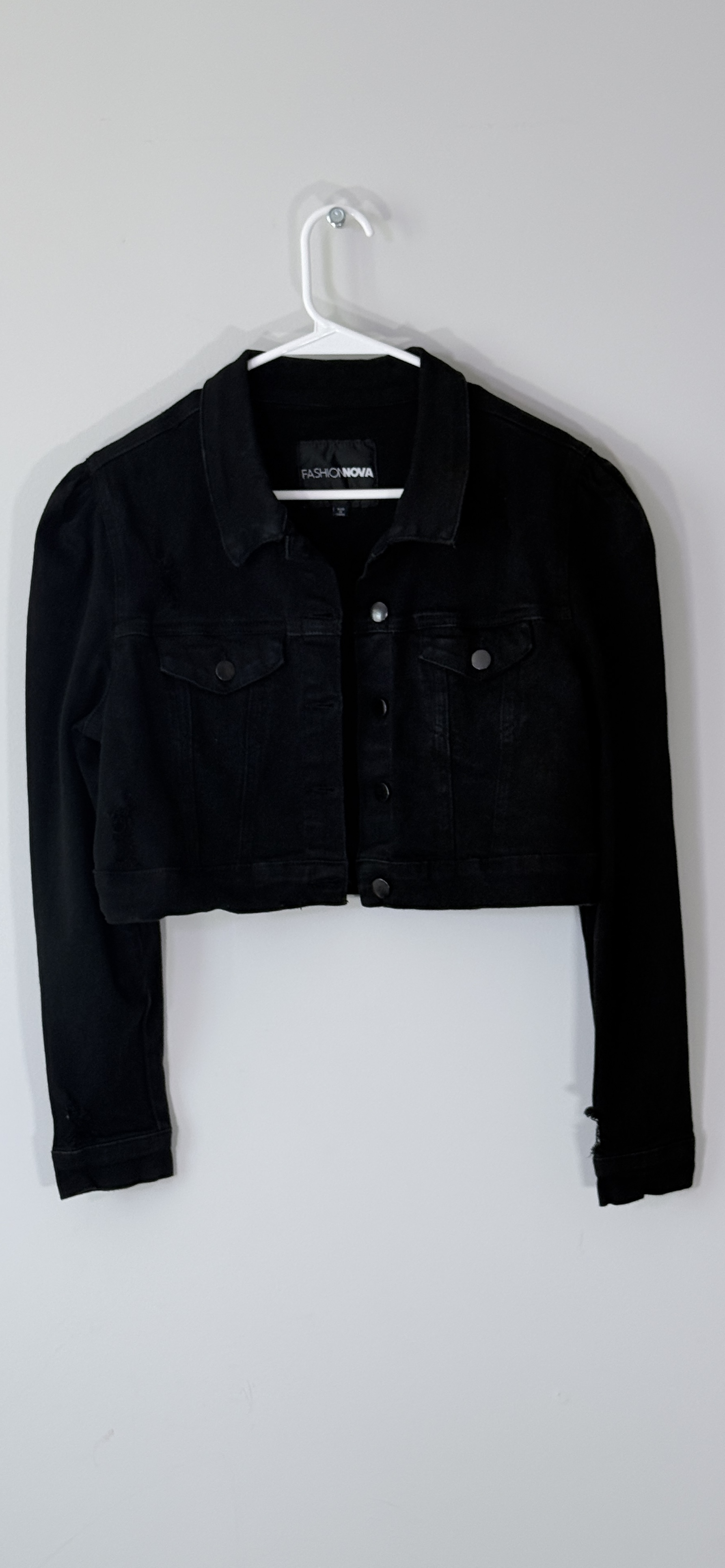 Fashion Nova Black Cropped Denim Jacket thumbnail 2