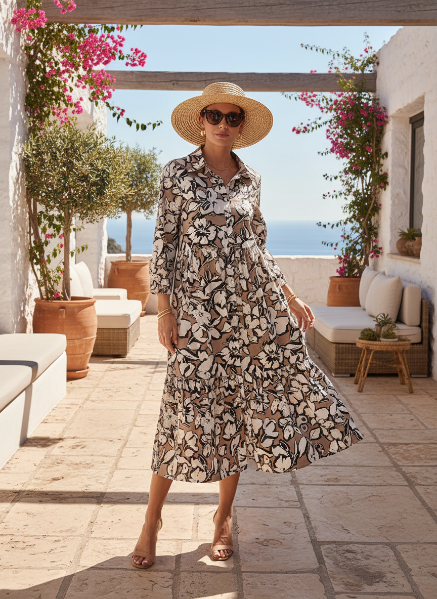 Cynthia Rowley Floral Tiered Midi Shirt Dress - Image 1
