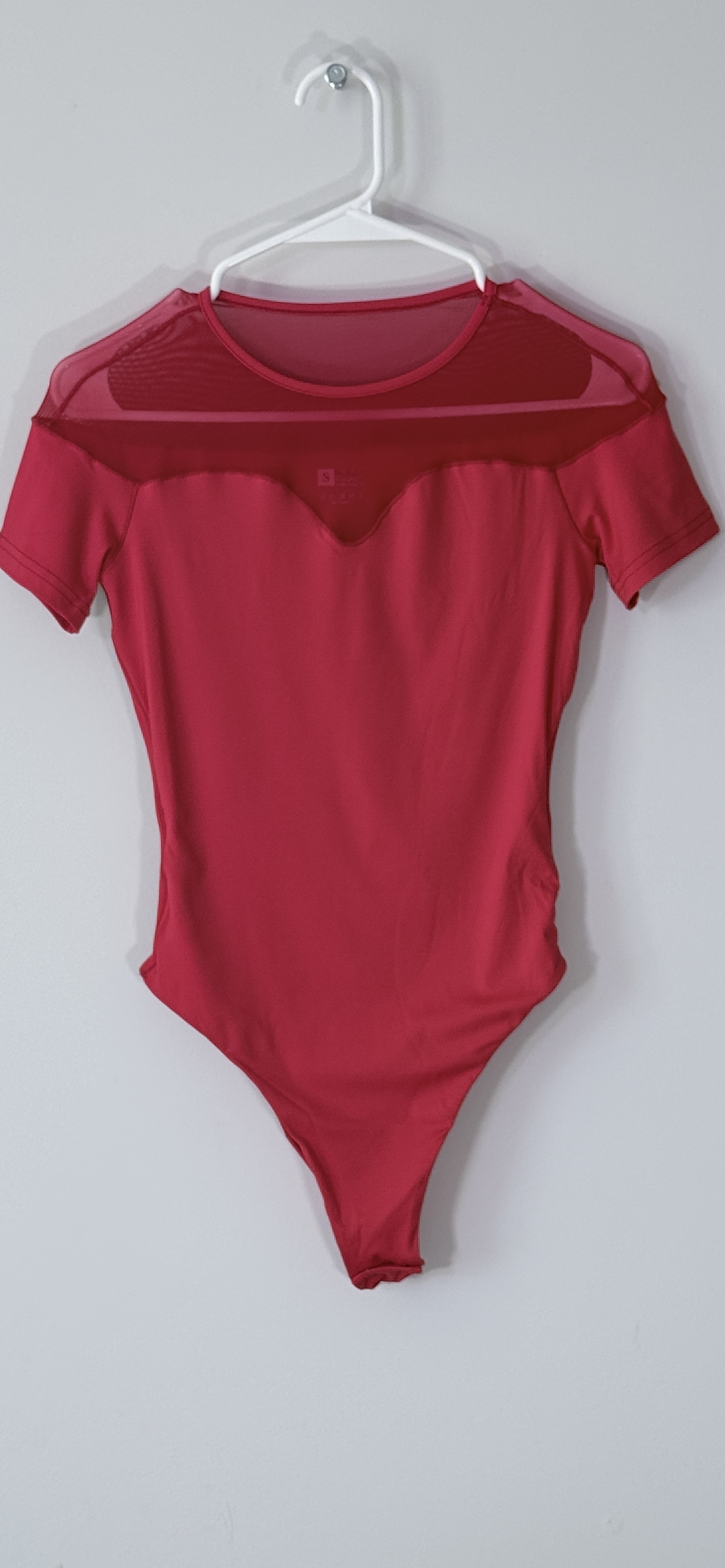 HYZ Short-Sleeve Bodysuit with Sheer Mesh Yoke and Sweetheart Neckline thumbnail 2