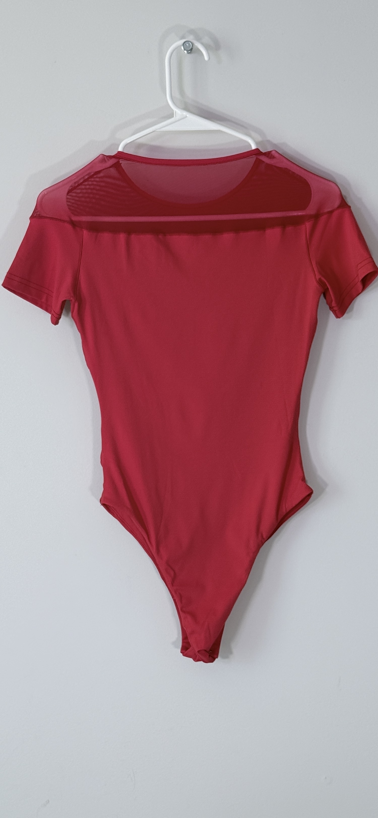 HYZ Short-Sleeve Bodysuit with Sheer Mesh Yoke and Sweetheart Neckline thumbnail 3