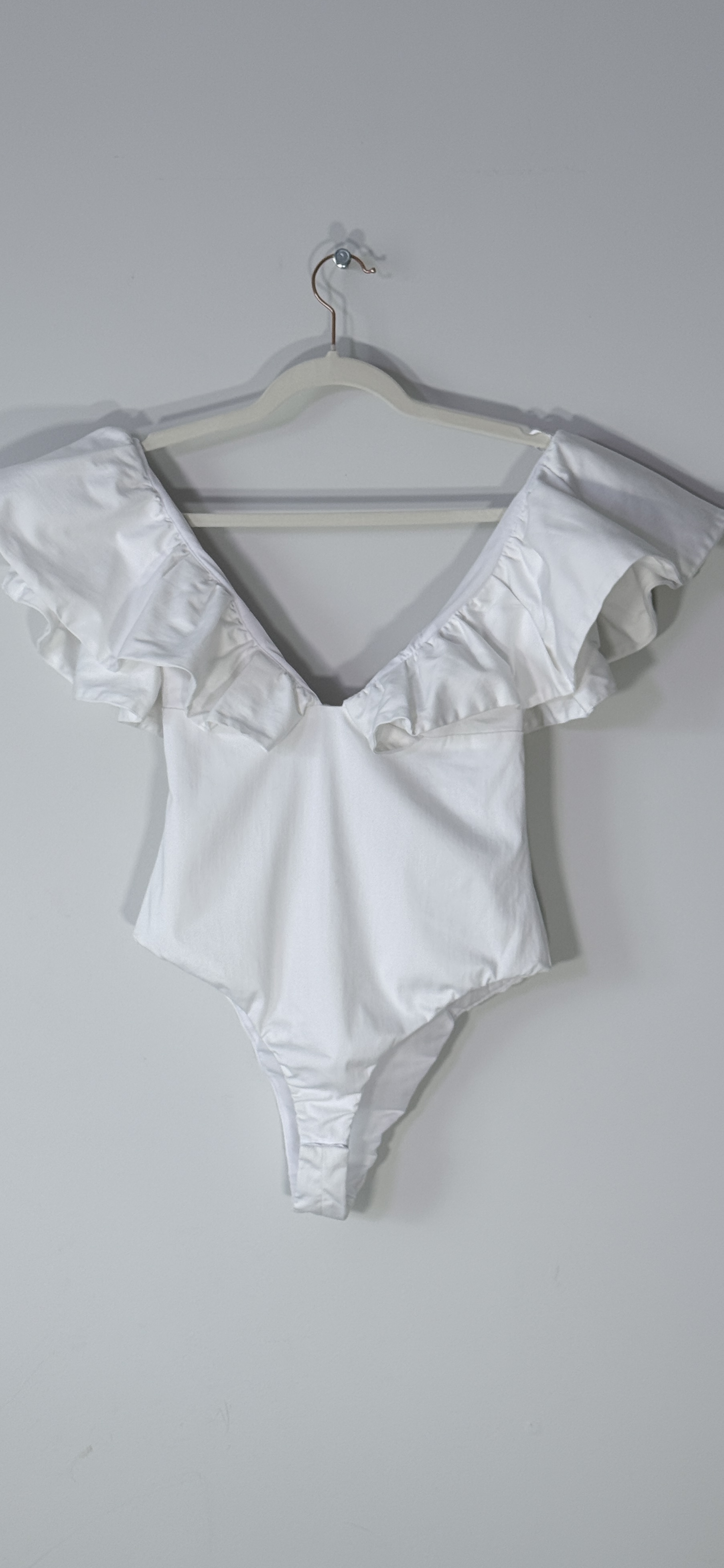 Zara White Poplin Ruffle Bodysuit thumbnail 2