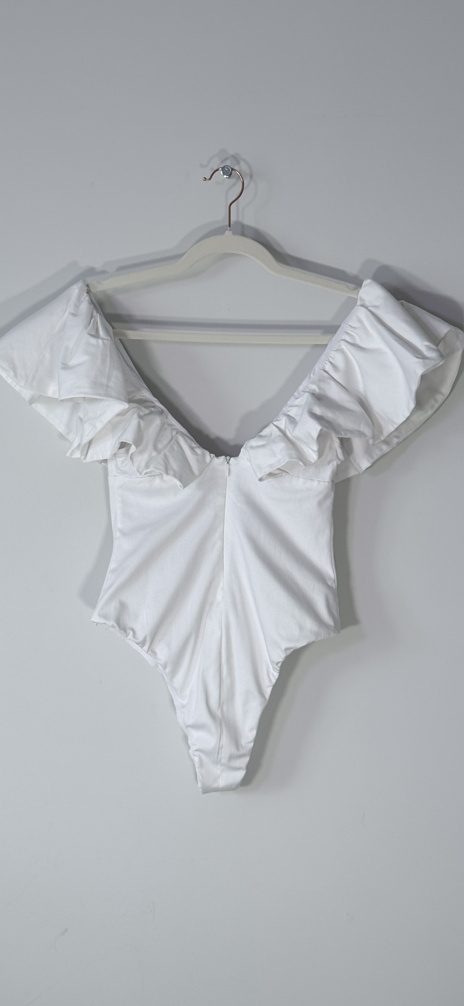 Zara White Poplin Ruffle Bodysuit thumbnail 3