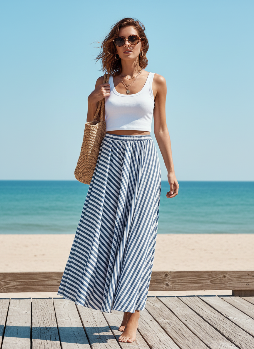 Cupshe Blue Striped Maxi Skirt - Image 1