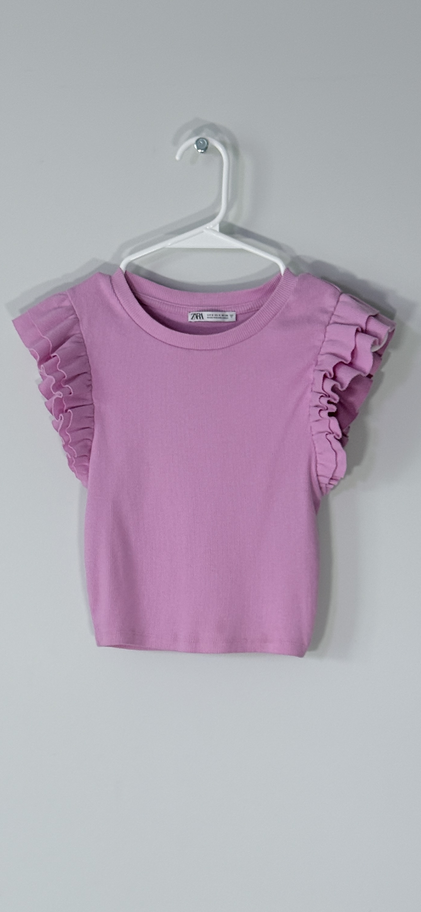 Zara Pink Ruffle Sleeve Ribbed Crop Top thumbnail 2