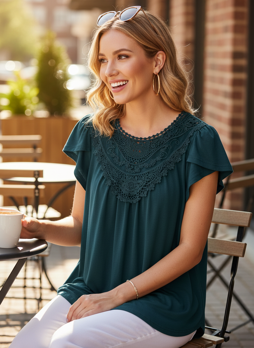 Women's Teal Lace Detail Blouse - Image 1