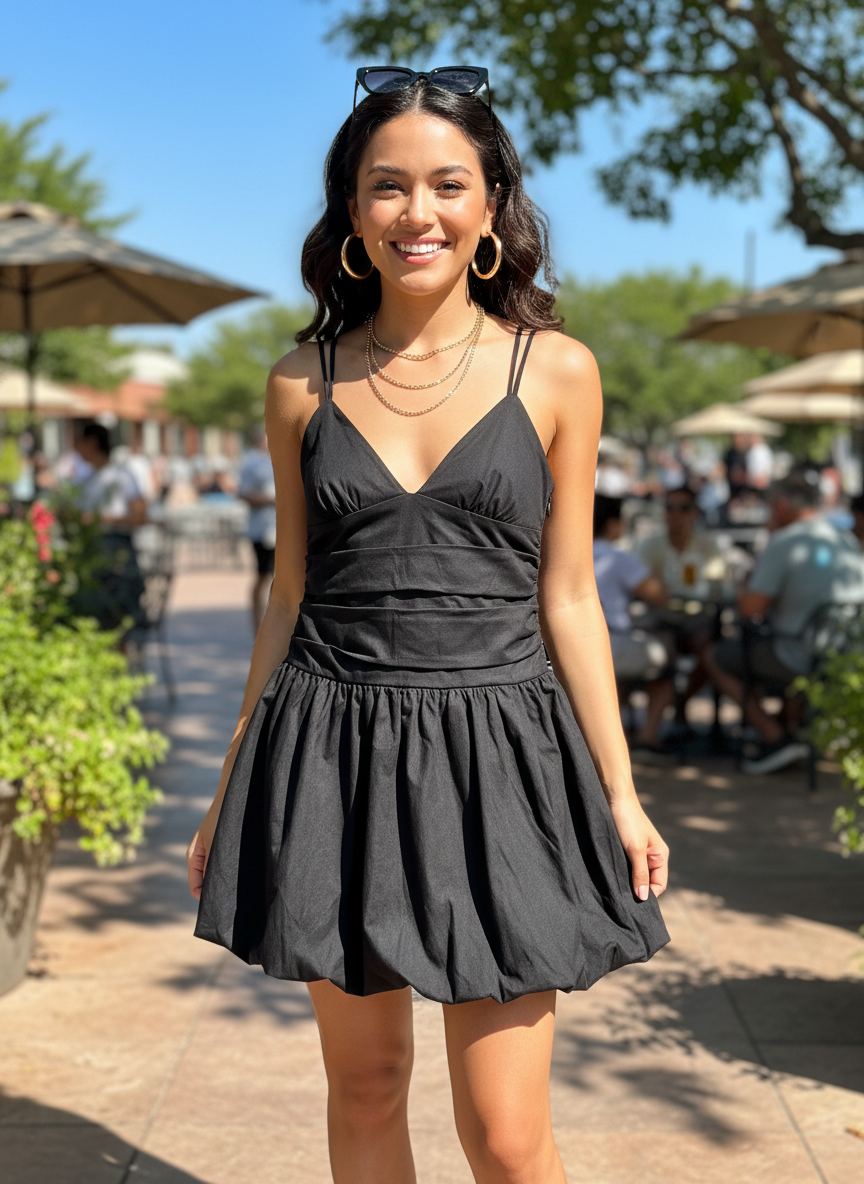 Wild Fable Black Ruched Bubble-Hem Mini Dress - Image 1