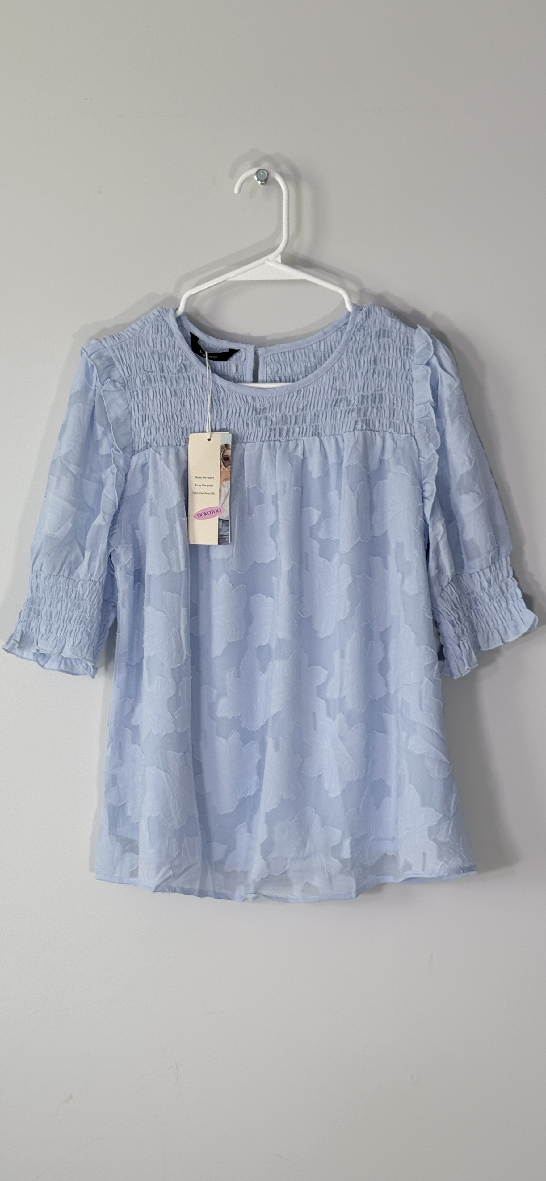 Dokotoo Light Blue Textured Smocked Blouse thumbnail 3