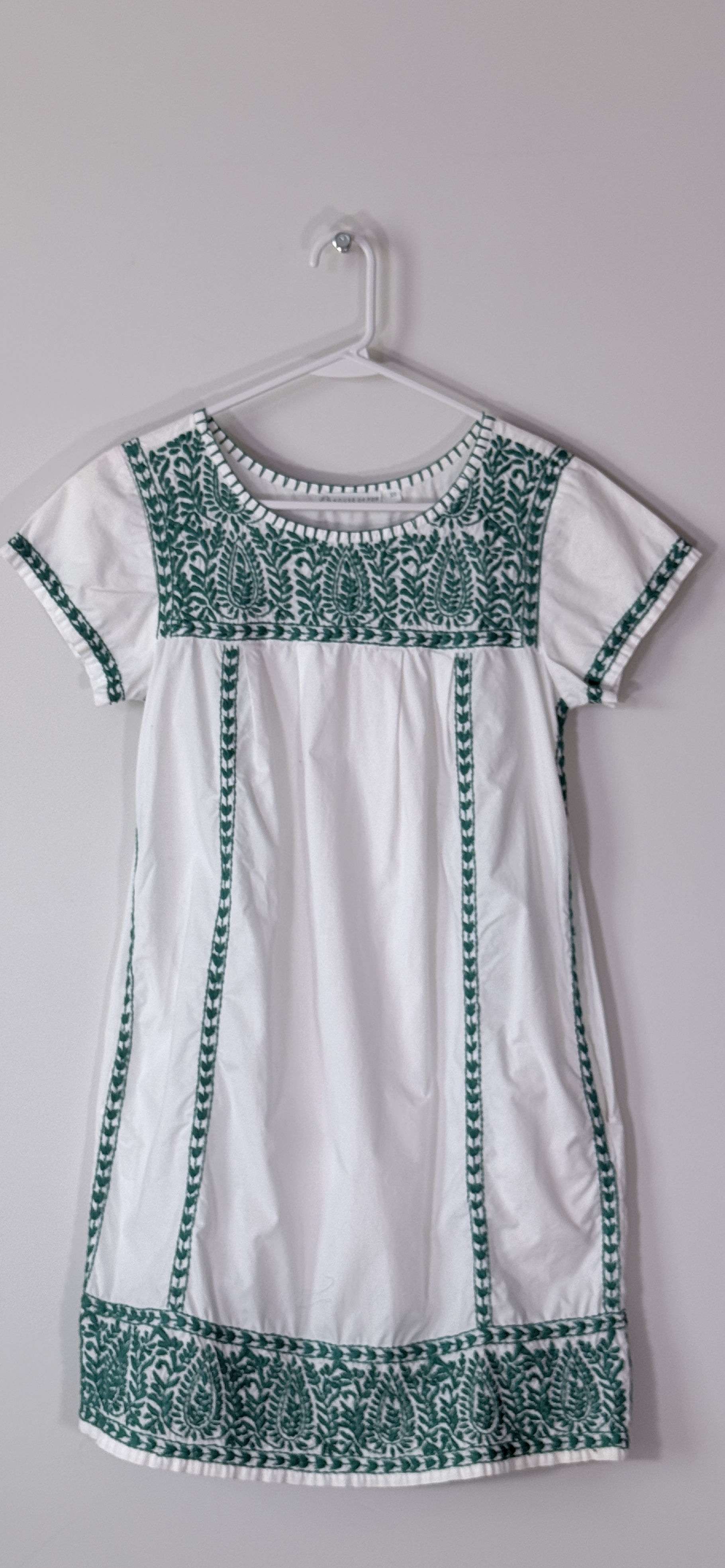 House of Pom White Green Embroidered Cottage Shift Dress thumbnail 2
