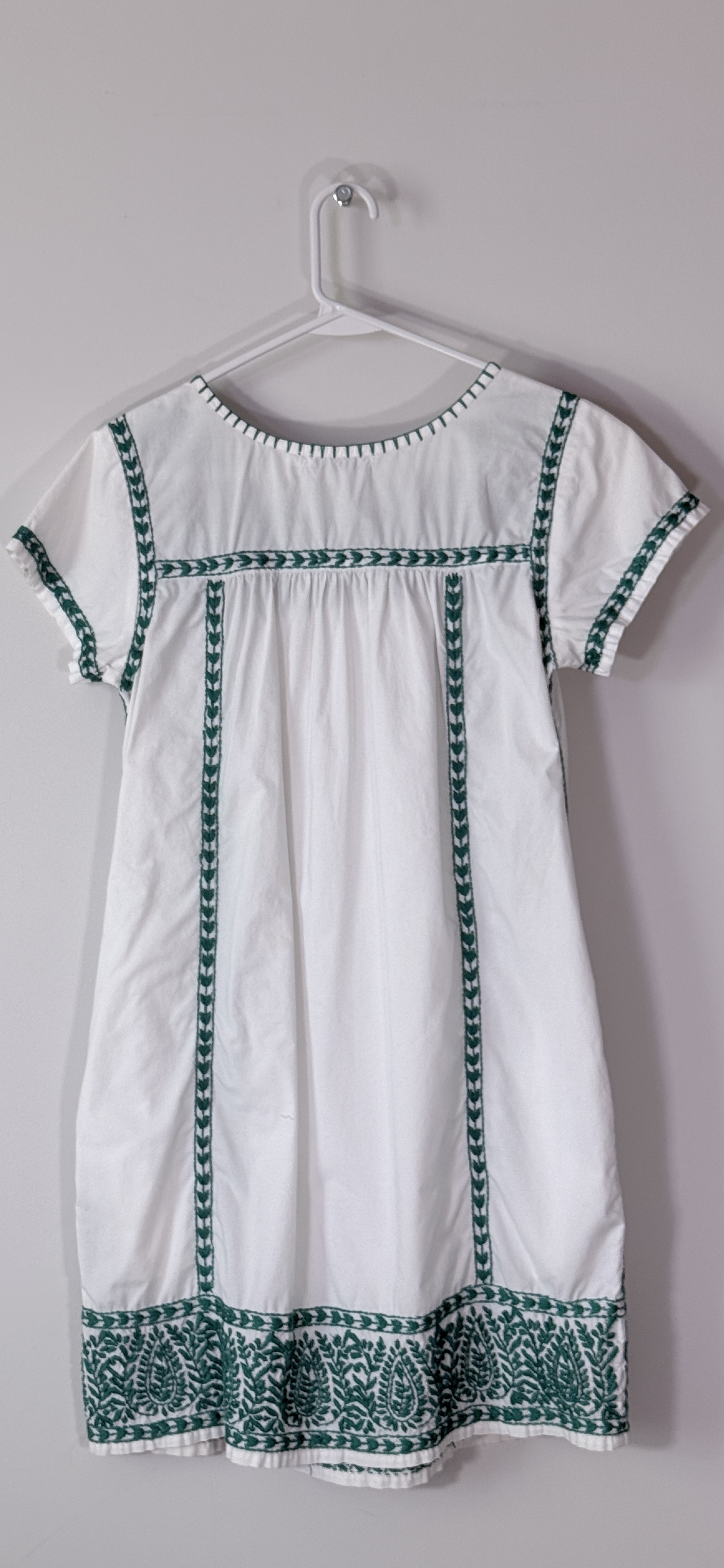House of Pom White Green Embroidered Cottage Shift Dress thumbnail 3