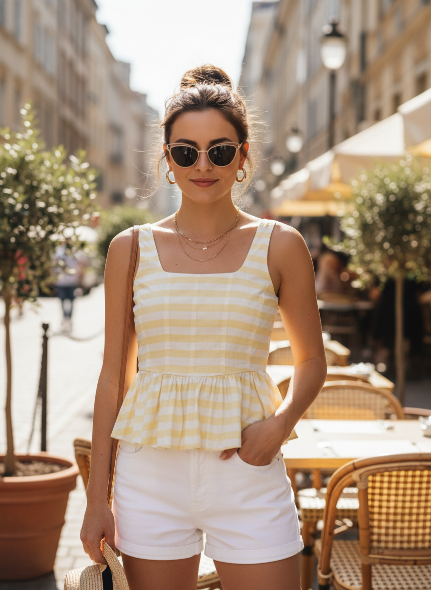 Avec Les Filles Striped Corset Peplum Top - Image 1