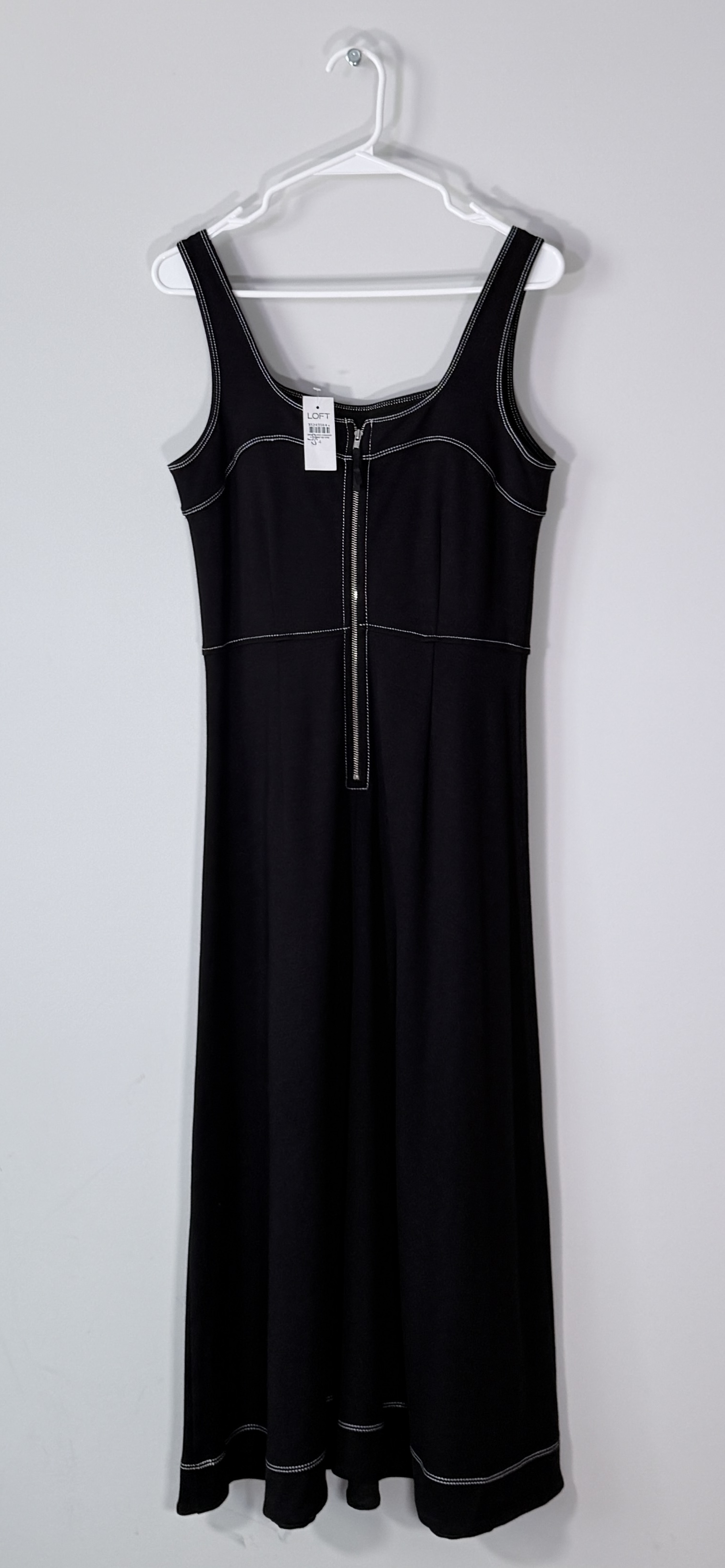 LOFT Black Midi Tank Dress with White Contrast Stitching thumbnail 3