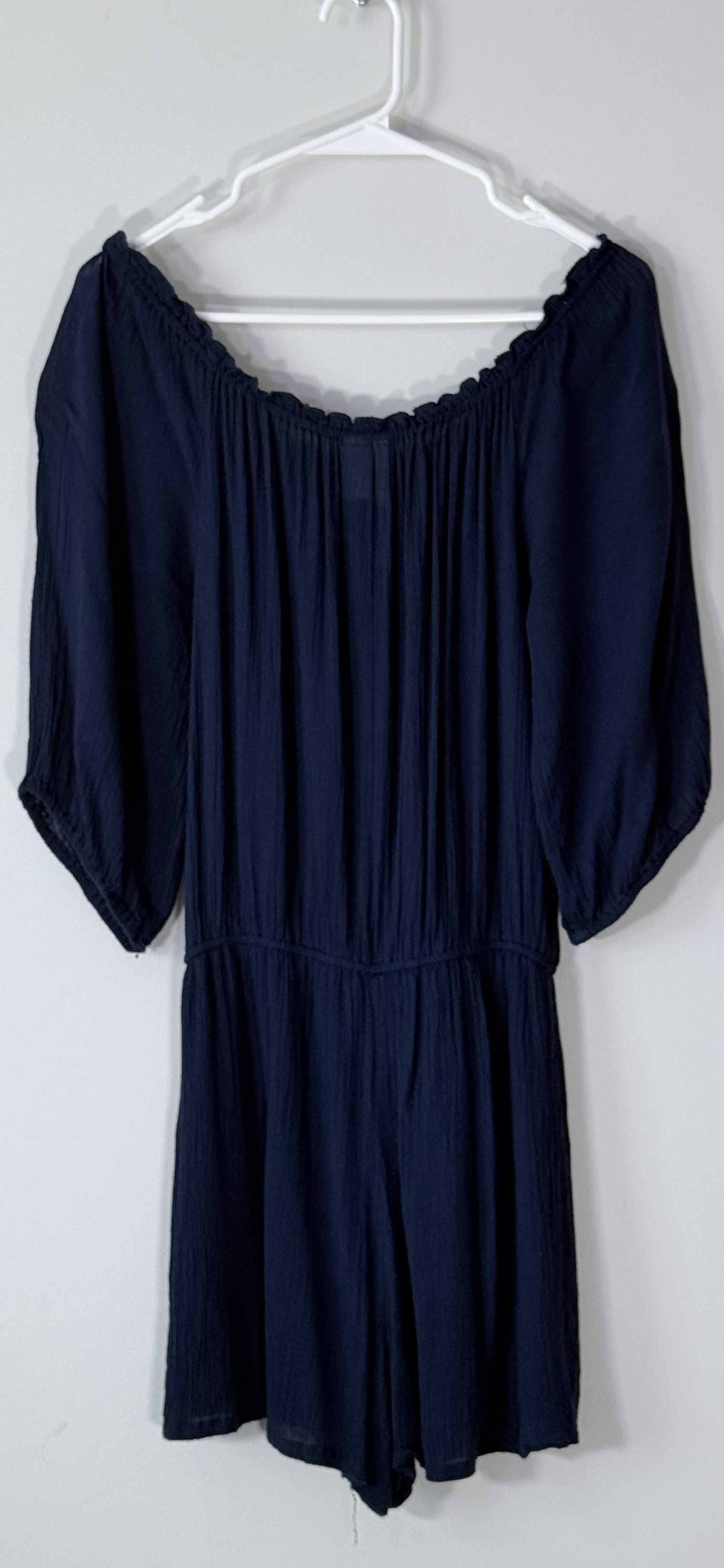 Japana Navy Blue Embroidered Peasant-Style Romper thumbnail 4