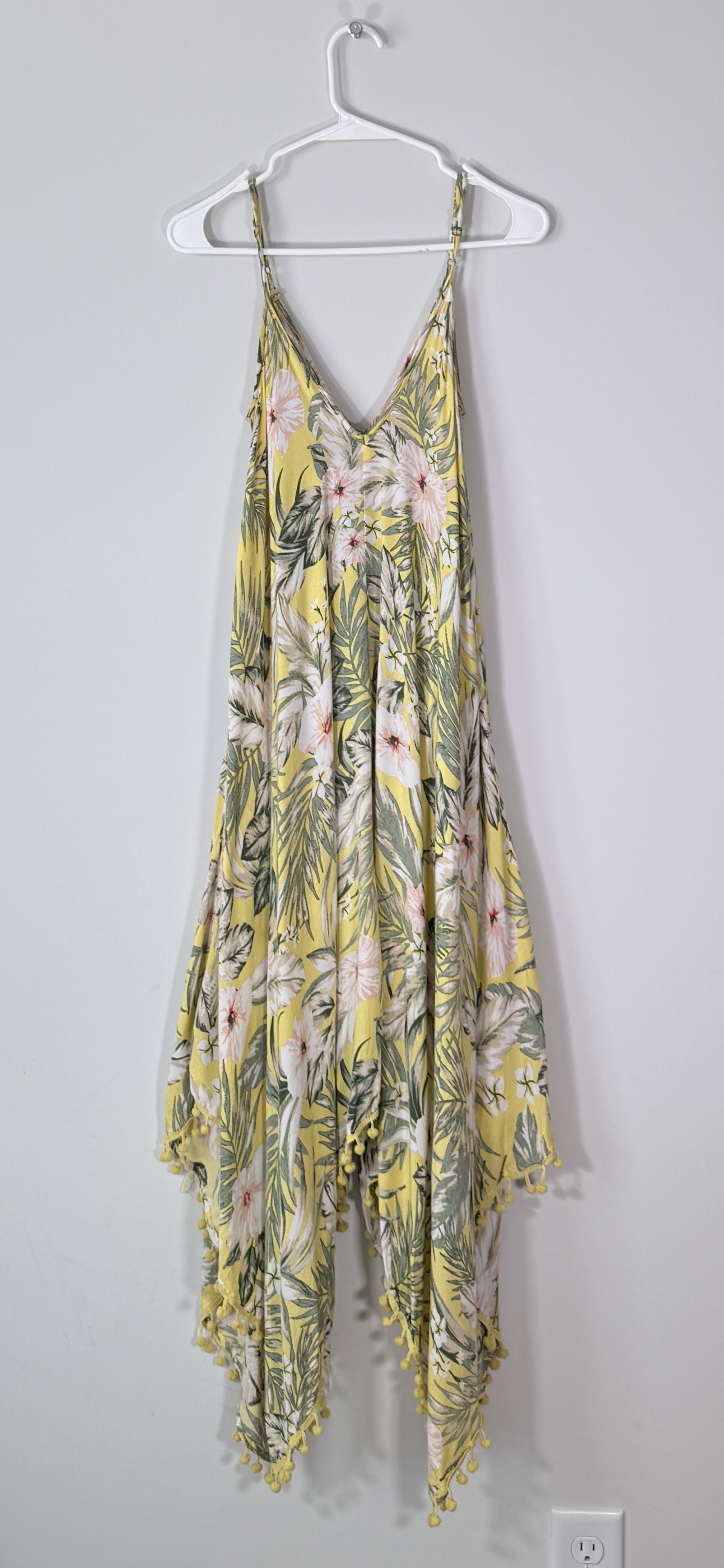 Goa Beachwear by JAPNA Yellow Tropical Floral Pom-Pom Dress thumbnail 3