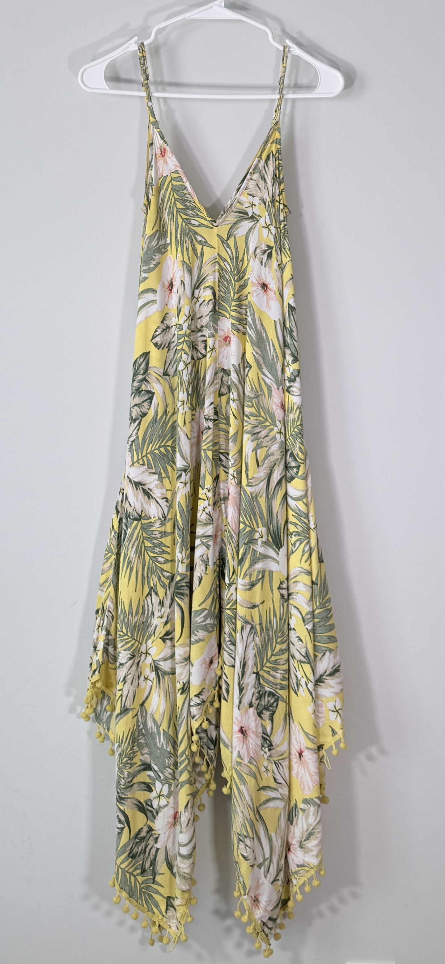 Goa Beachwear by JAPNA Yellow Tropical Floral Pom-Pom Dress thumbnail 4